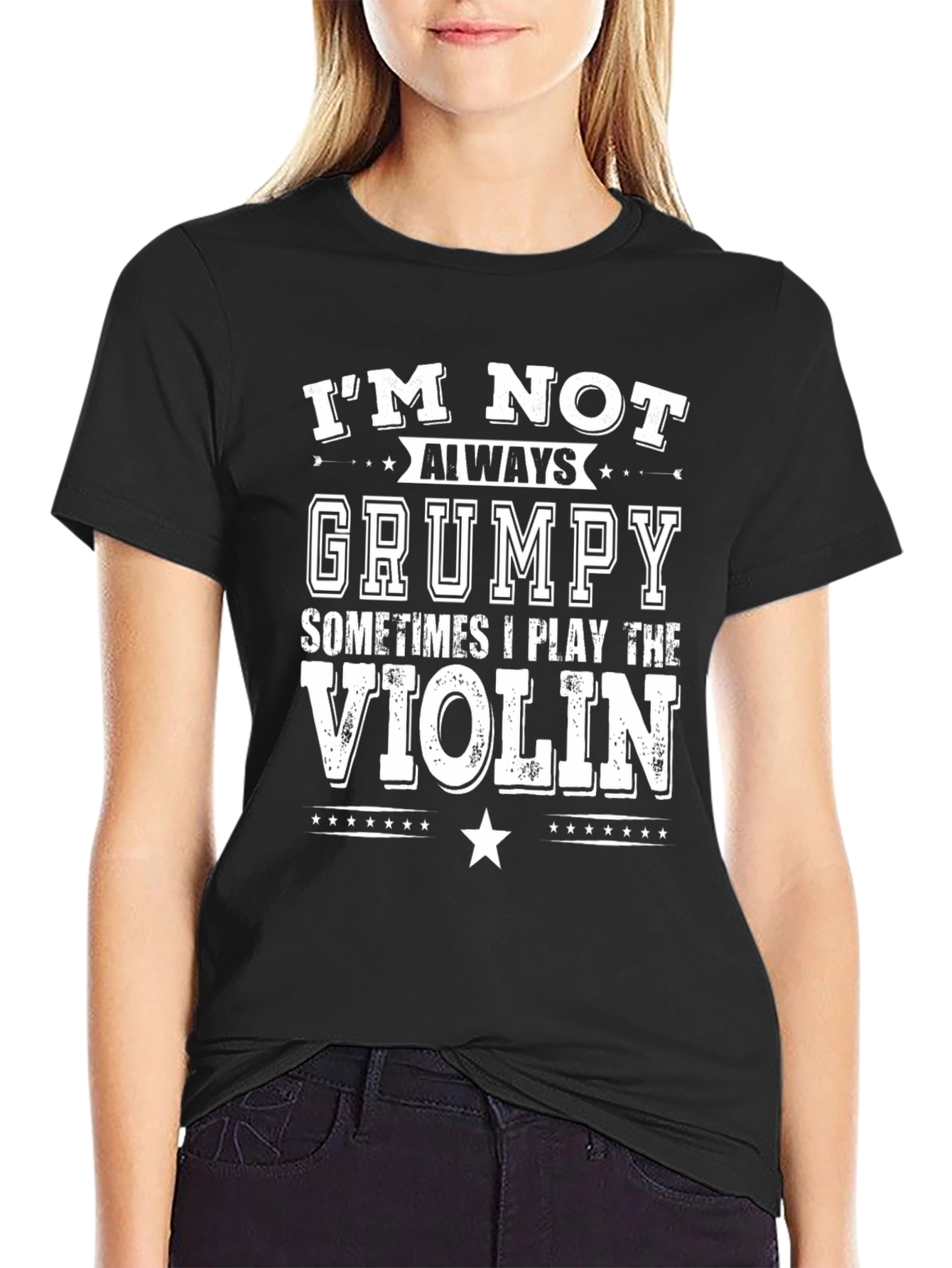 Black Grumpy Violinist T-Shirt Funny Musician Tee view 2
