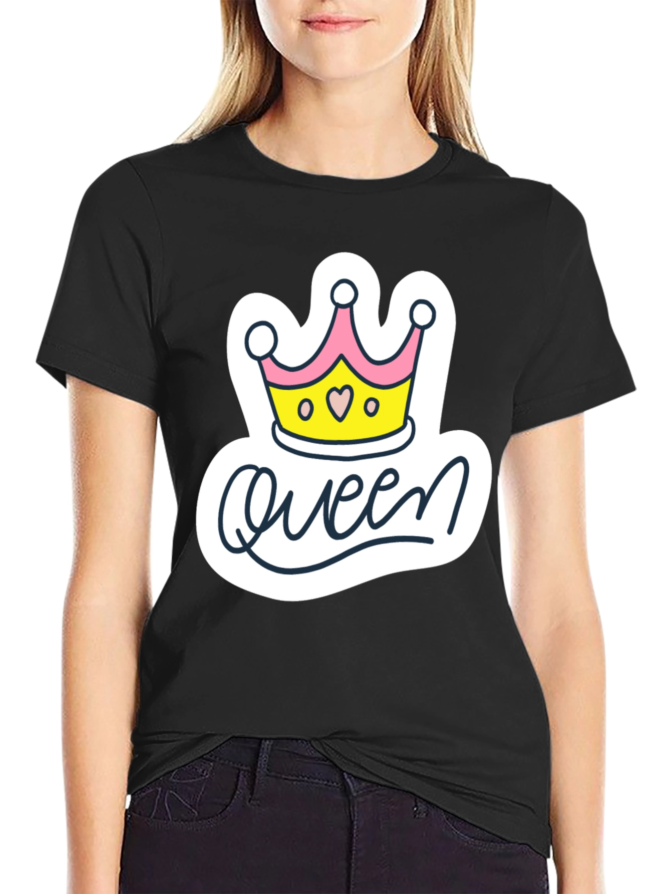 Black Queen Crown Graphic Tee - Black Cotton Casual T-Shirt view 2