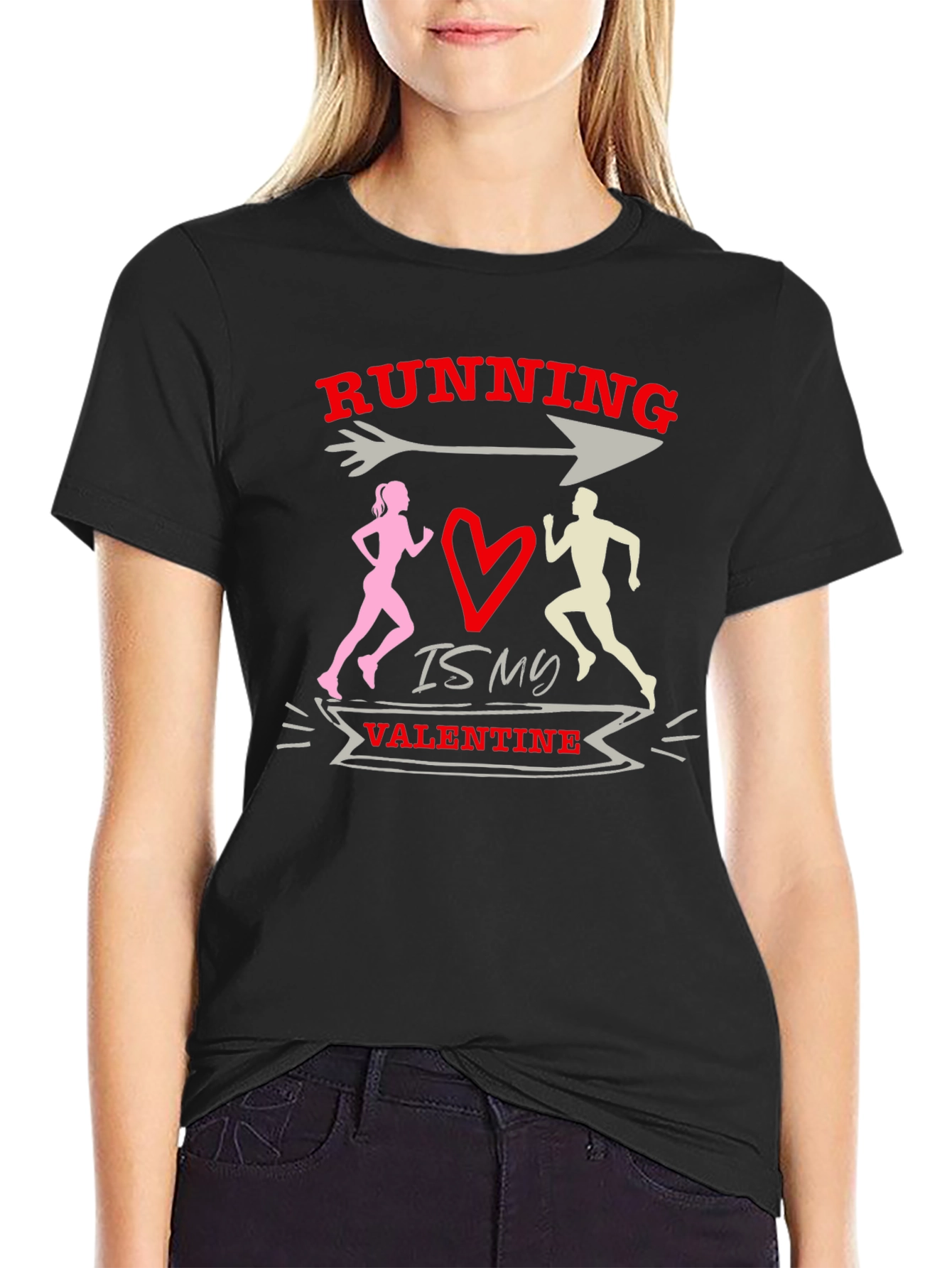 Black Running is My Valentine Graphic Tee - Black view 2