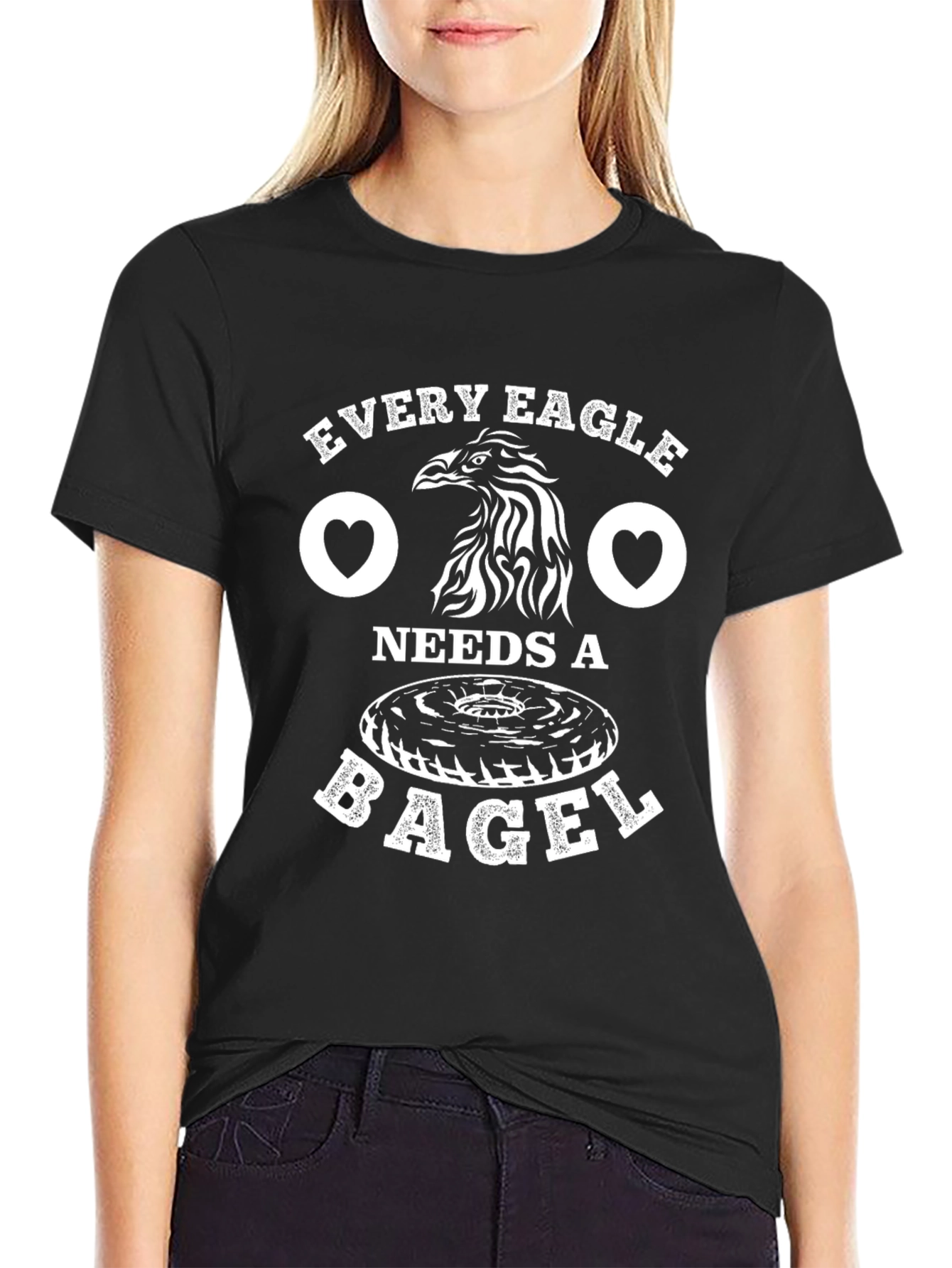 Black Every Eagle Needs A Bagel Graphic T-Shirt view 2