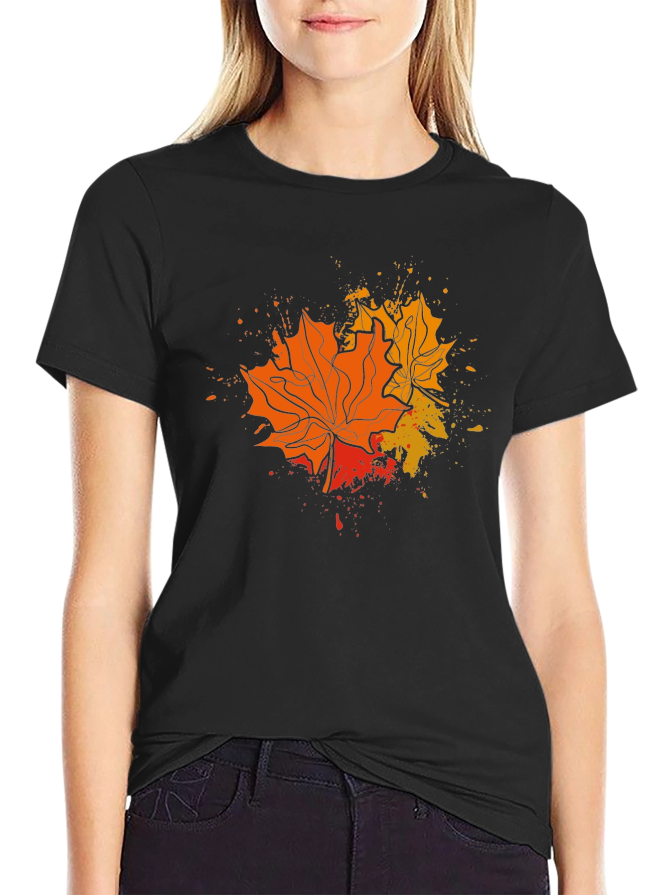 Black Fall Leaves Graphic Tee - Black T-Shirt view 2