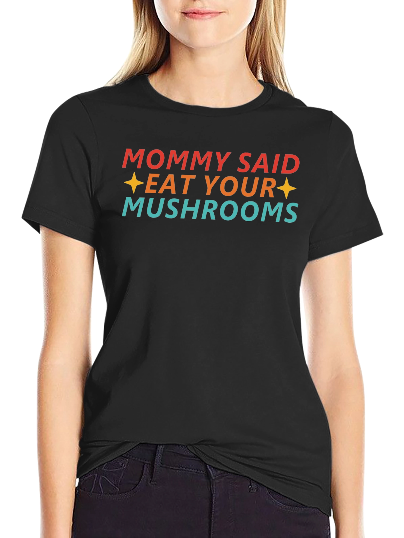 Black Eat Your Mushrooms Graphic T-Shirt view 2