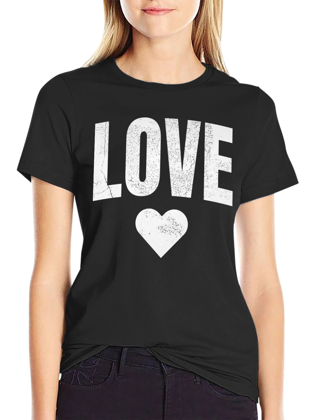 Black Love Heart Graphic Tee - Black Casual T-Shirt view 2