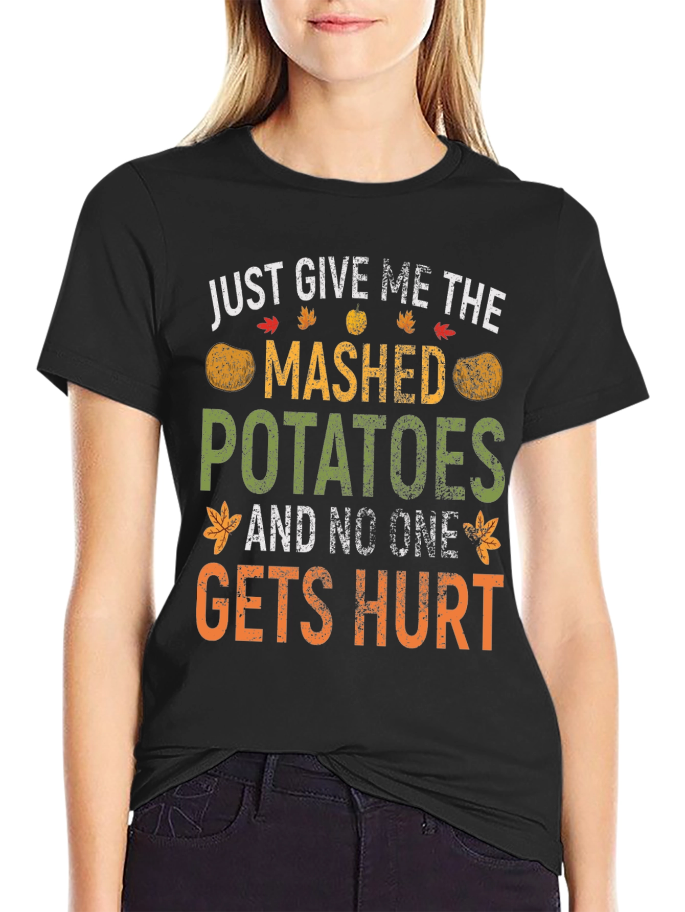 Black Mashed Potatoes Funny Thanksgiving T-Shirt view 2