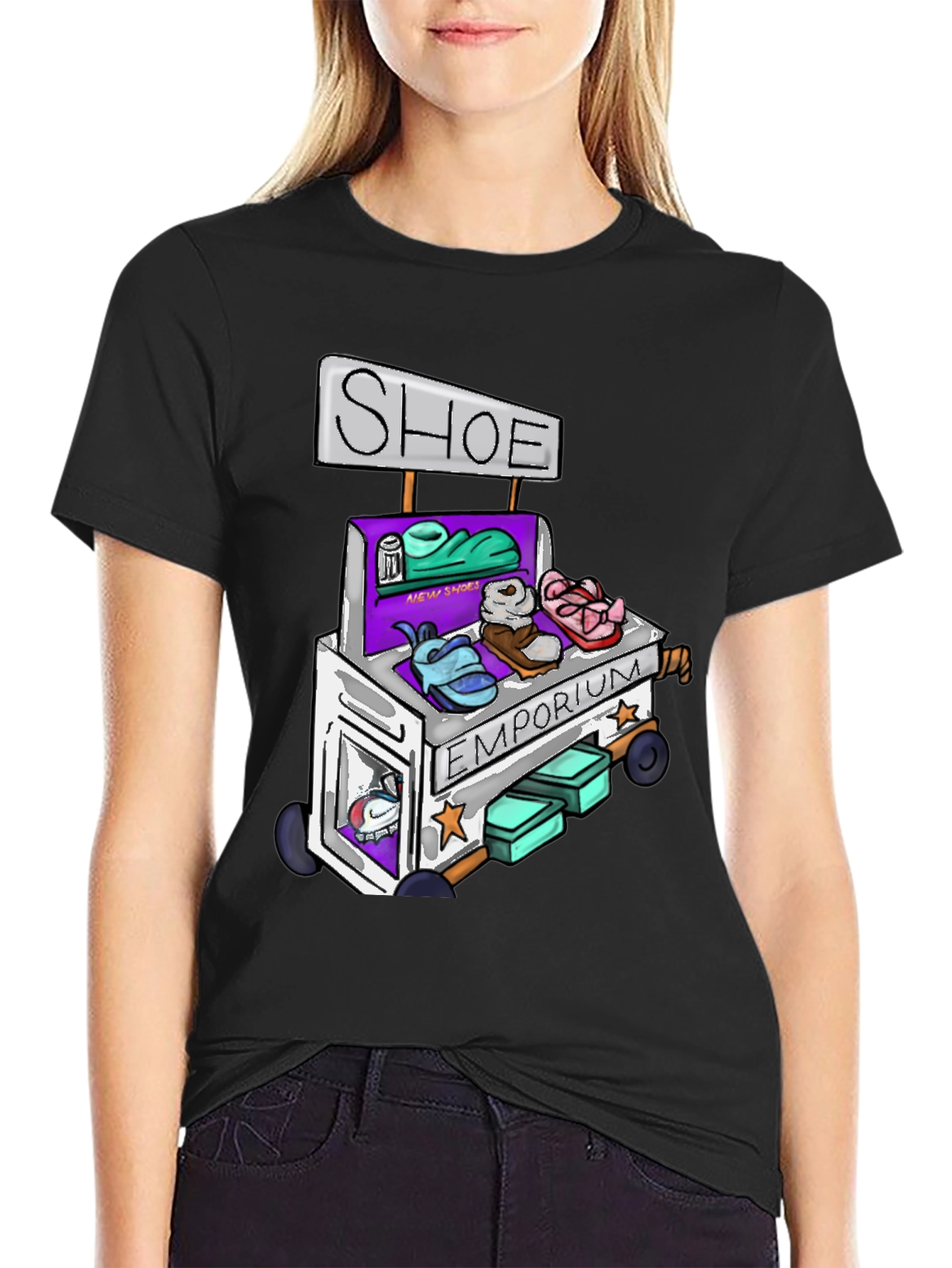 Black Shoe Emporium Tee - Unique Cartoon Design view 2