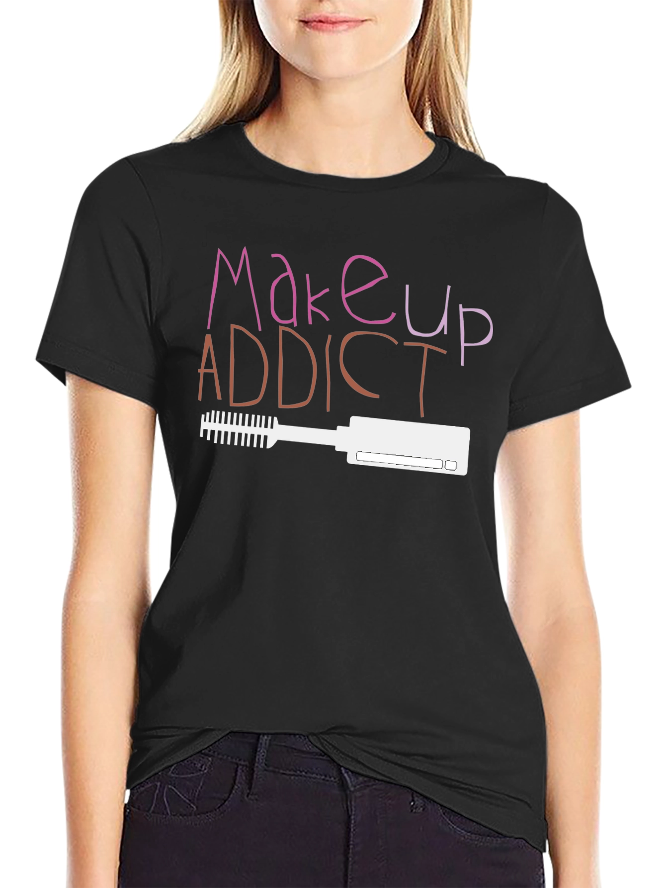 Black Makeup Addict T-Shirt - Beauty Lover Tee view 2