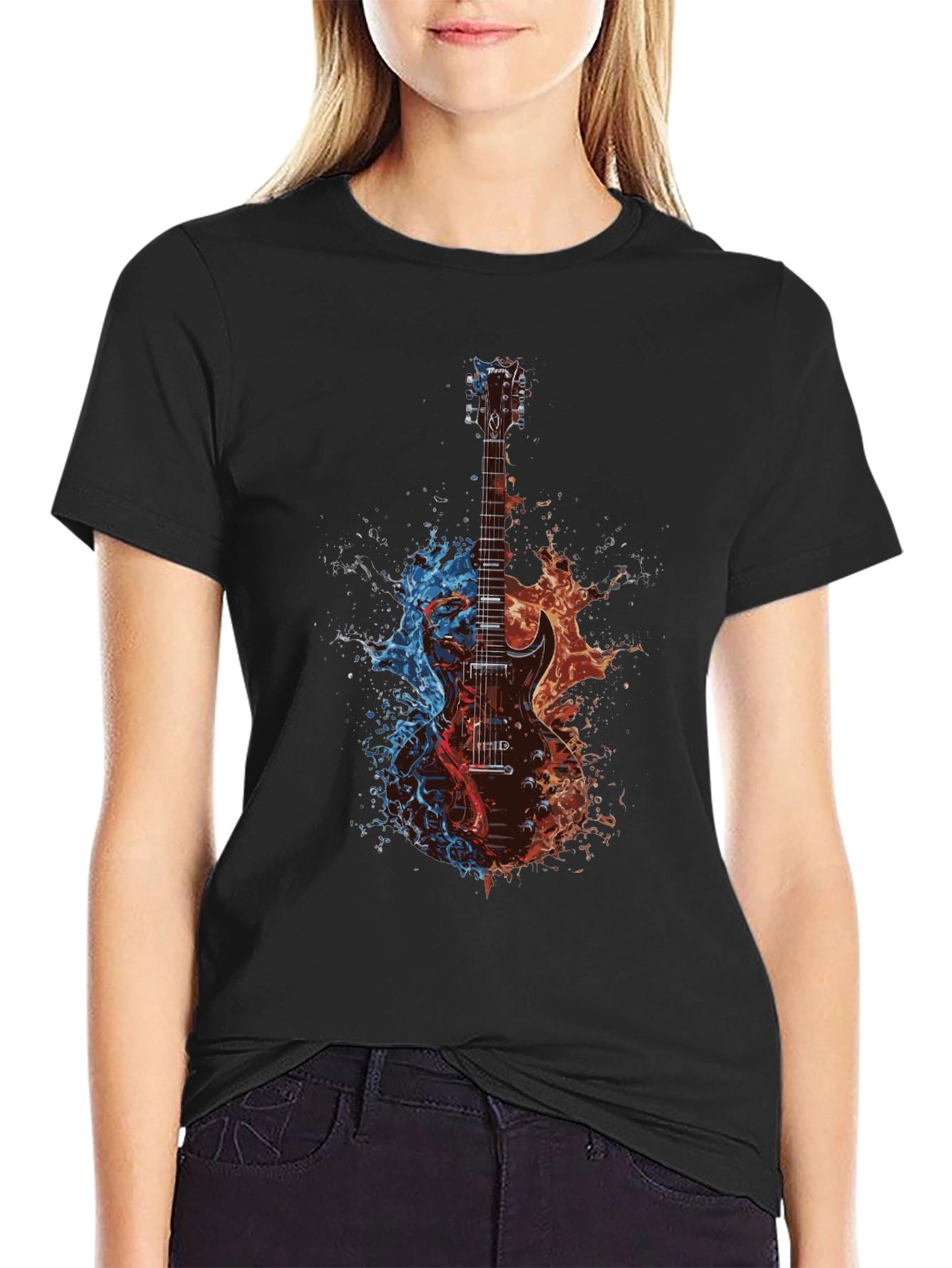 Black Fiery Guitar T-Shirt - Music Lover Tee view 2