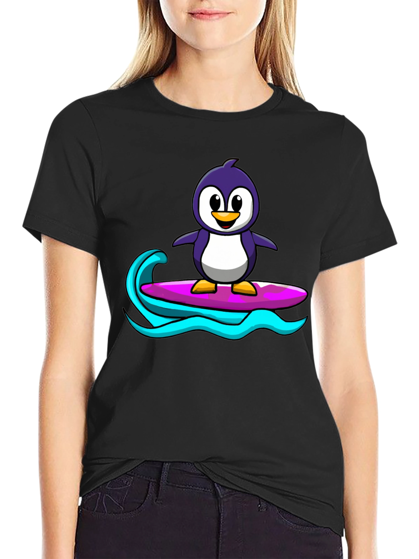 Black Penguin Surfing Graphic Tee - Black view 2