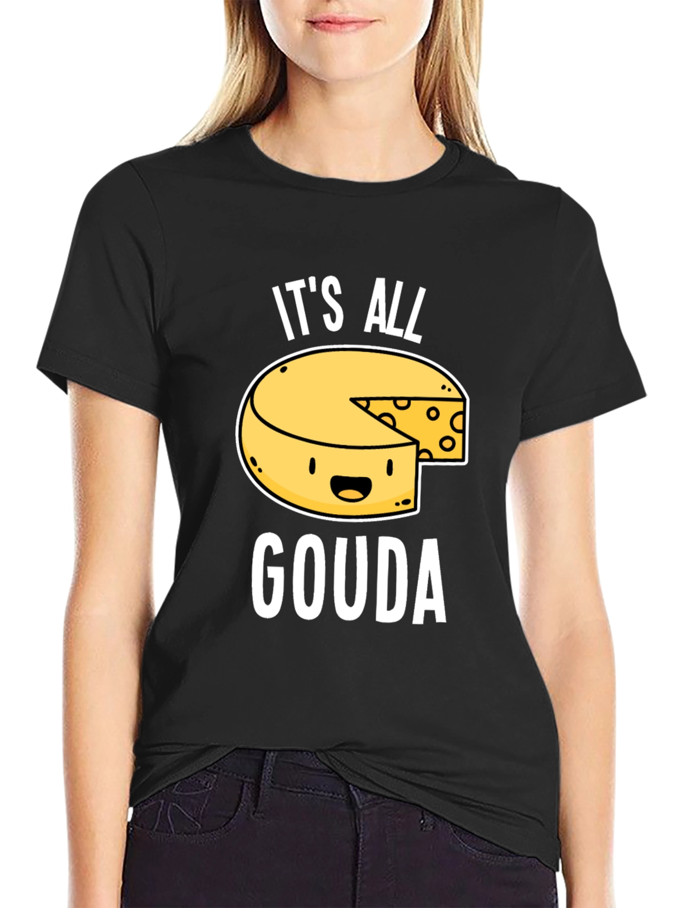 Black It's All Gouda T-Shirt - Funny Cheese Lover Tee view 2