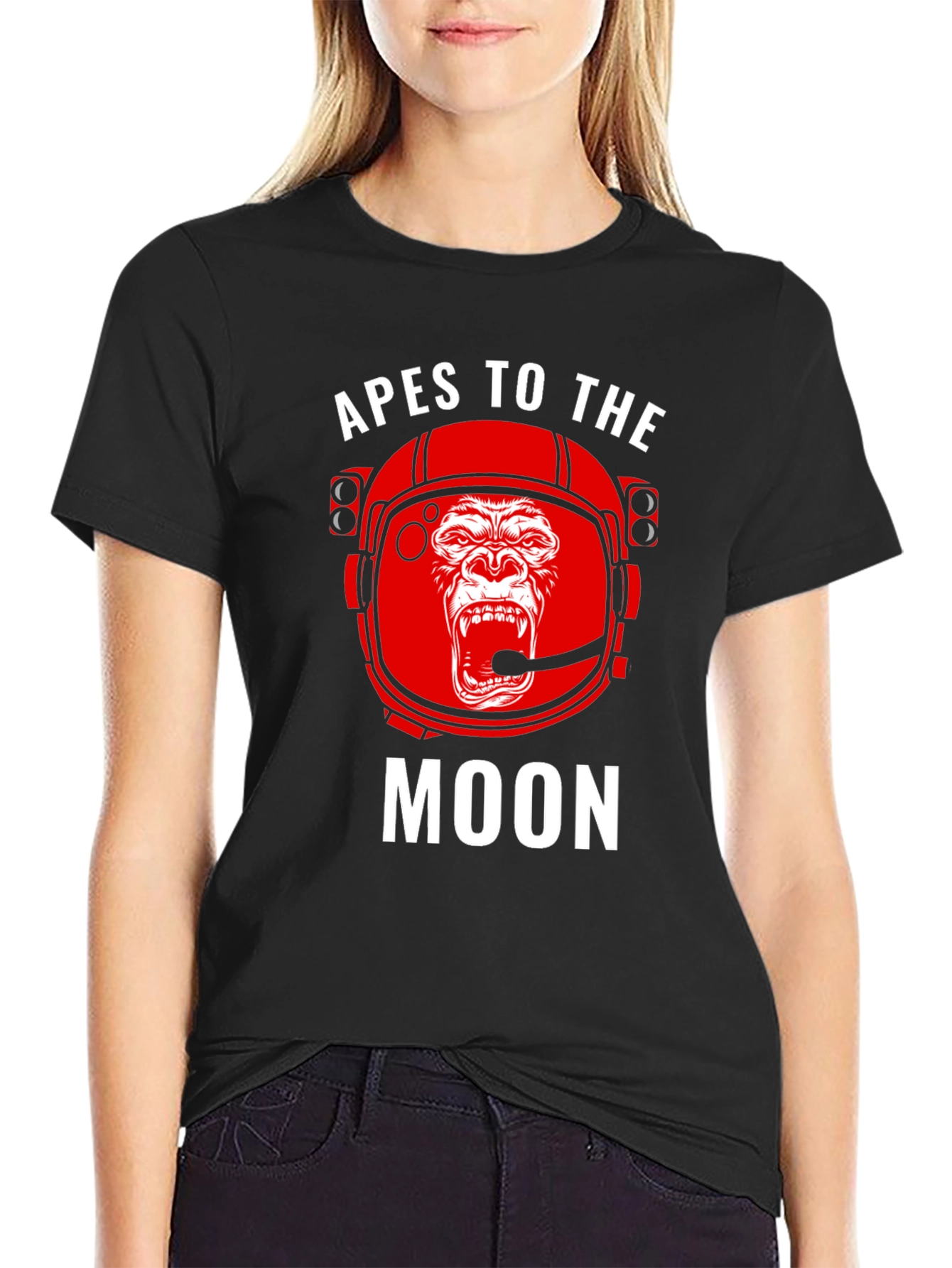 Black Apes to the Moon Graphic T-Shirt - Crypto Meme Tee view 2