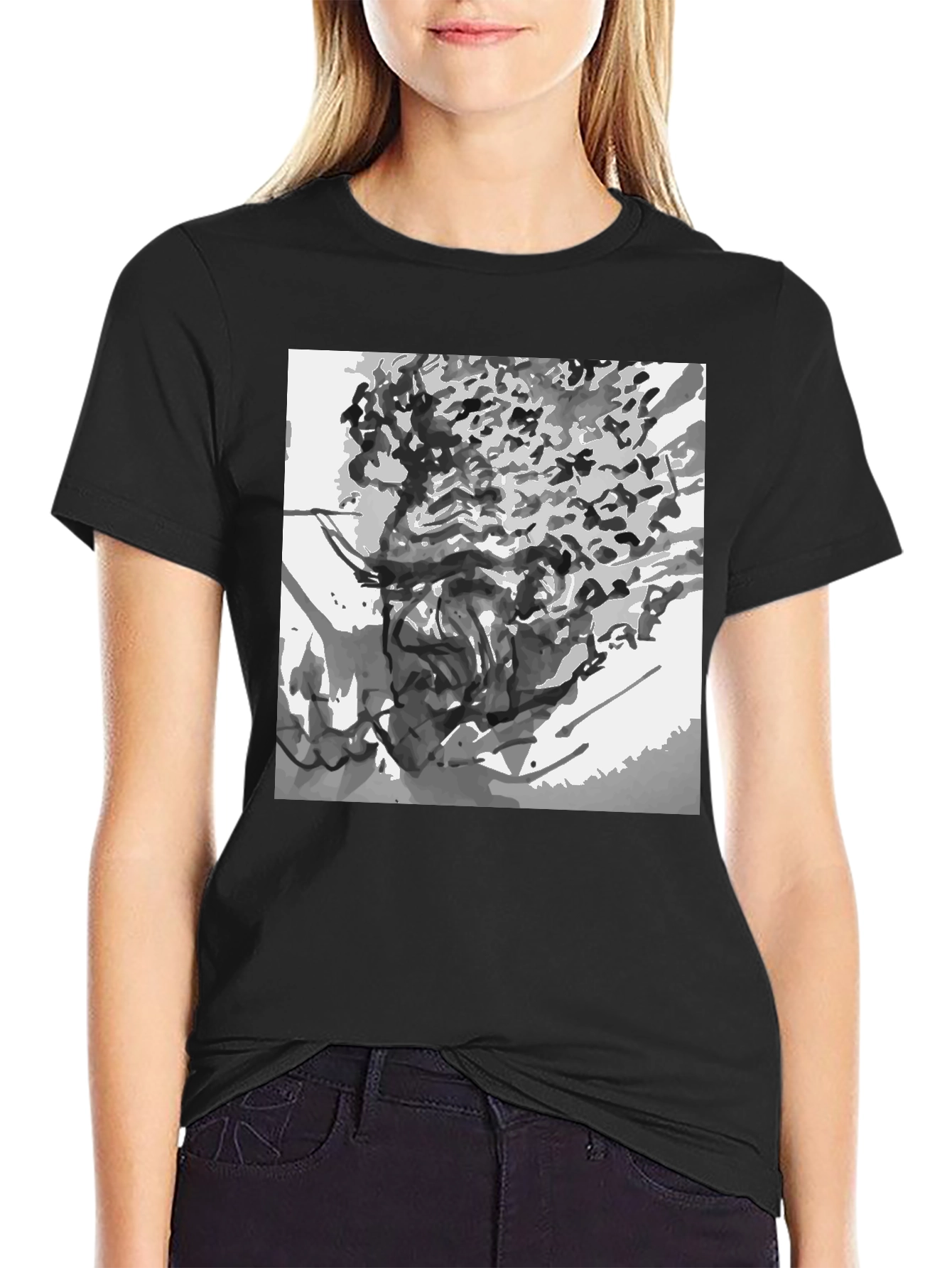 Black Abstract Art Black Cotton T-Shirt view 2