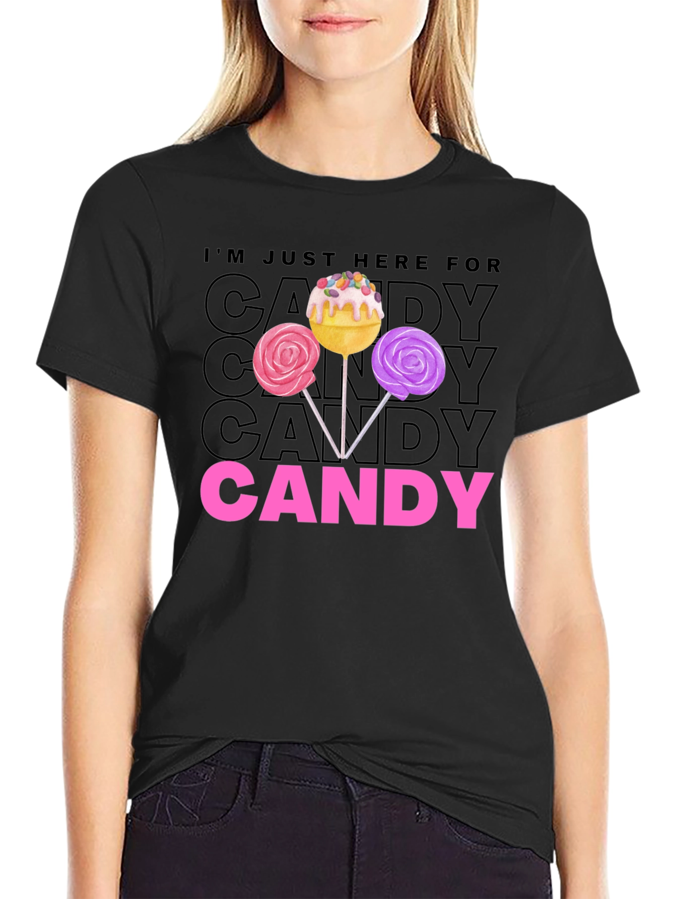 Black Candy Lover T-Shirt - Just Here For Candy Tee view 2