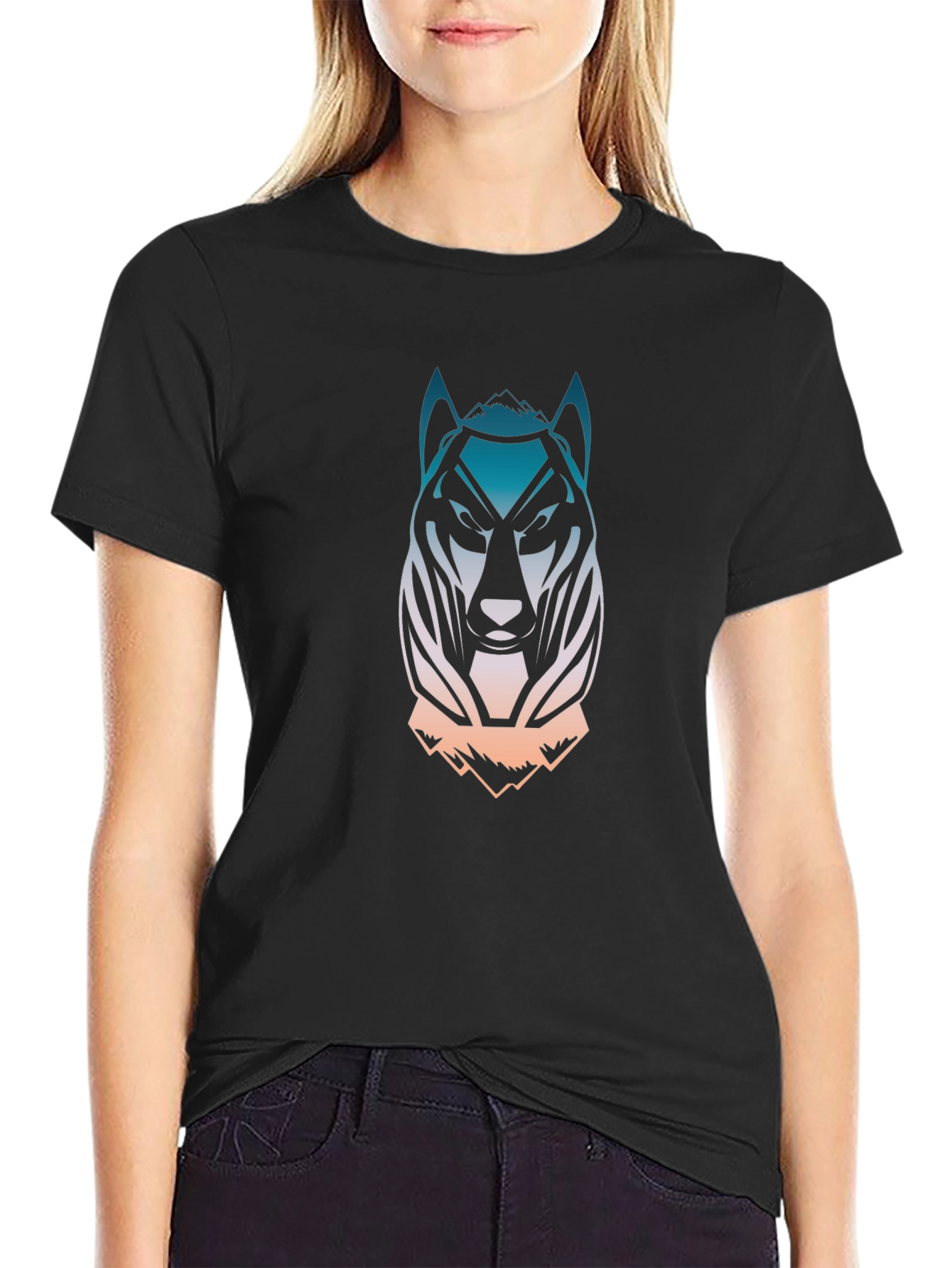 Black Wolf Graphic Print T-Shirt - Men's Black Tee view 2
