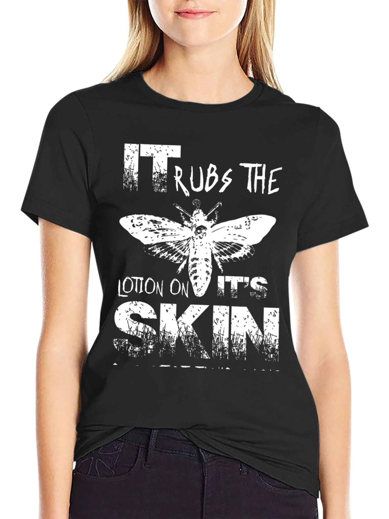 Black It Rubs the Lotion T-Shirt view 2