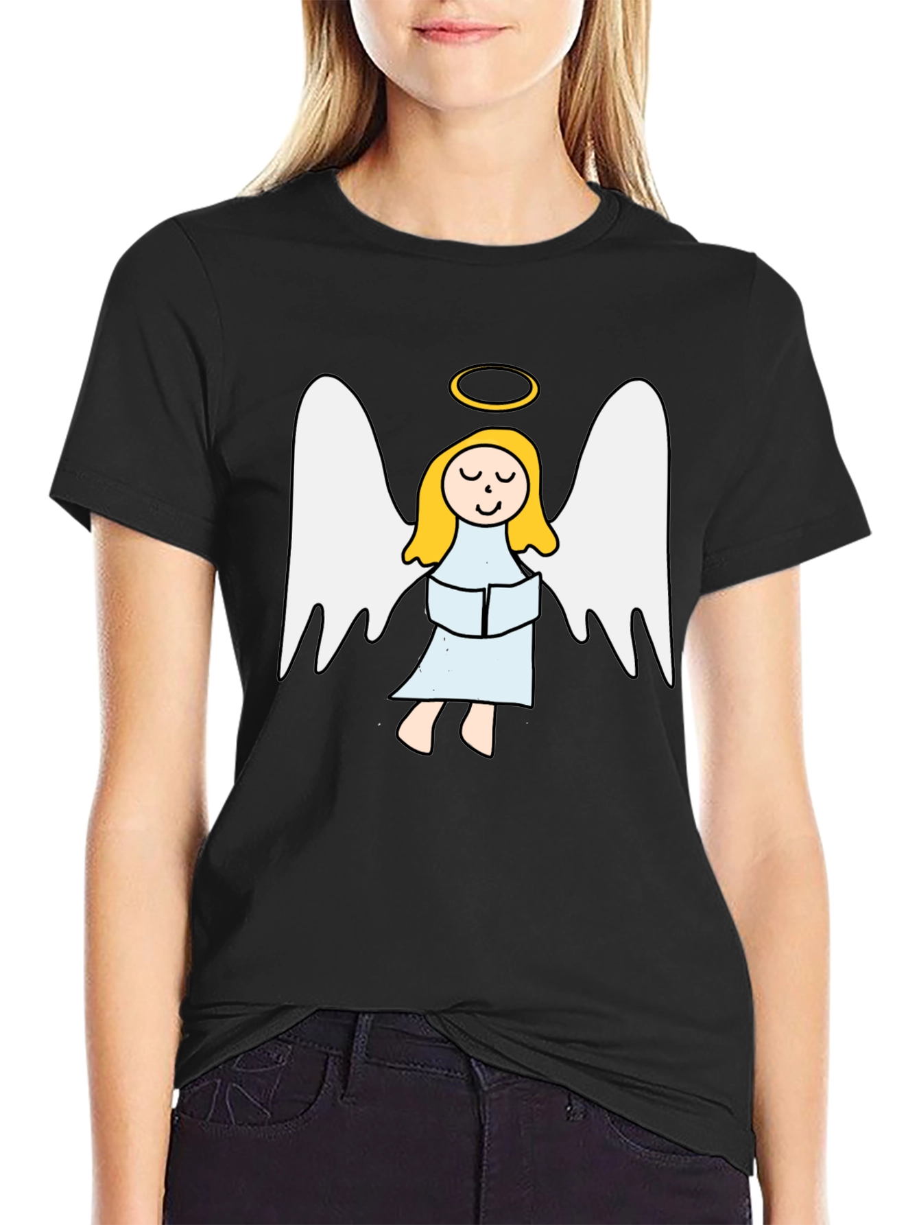 Black Angel Graphic Tee - Black Cotton T-Shirt view 2