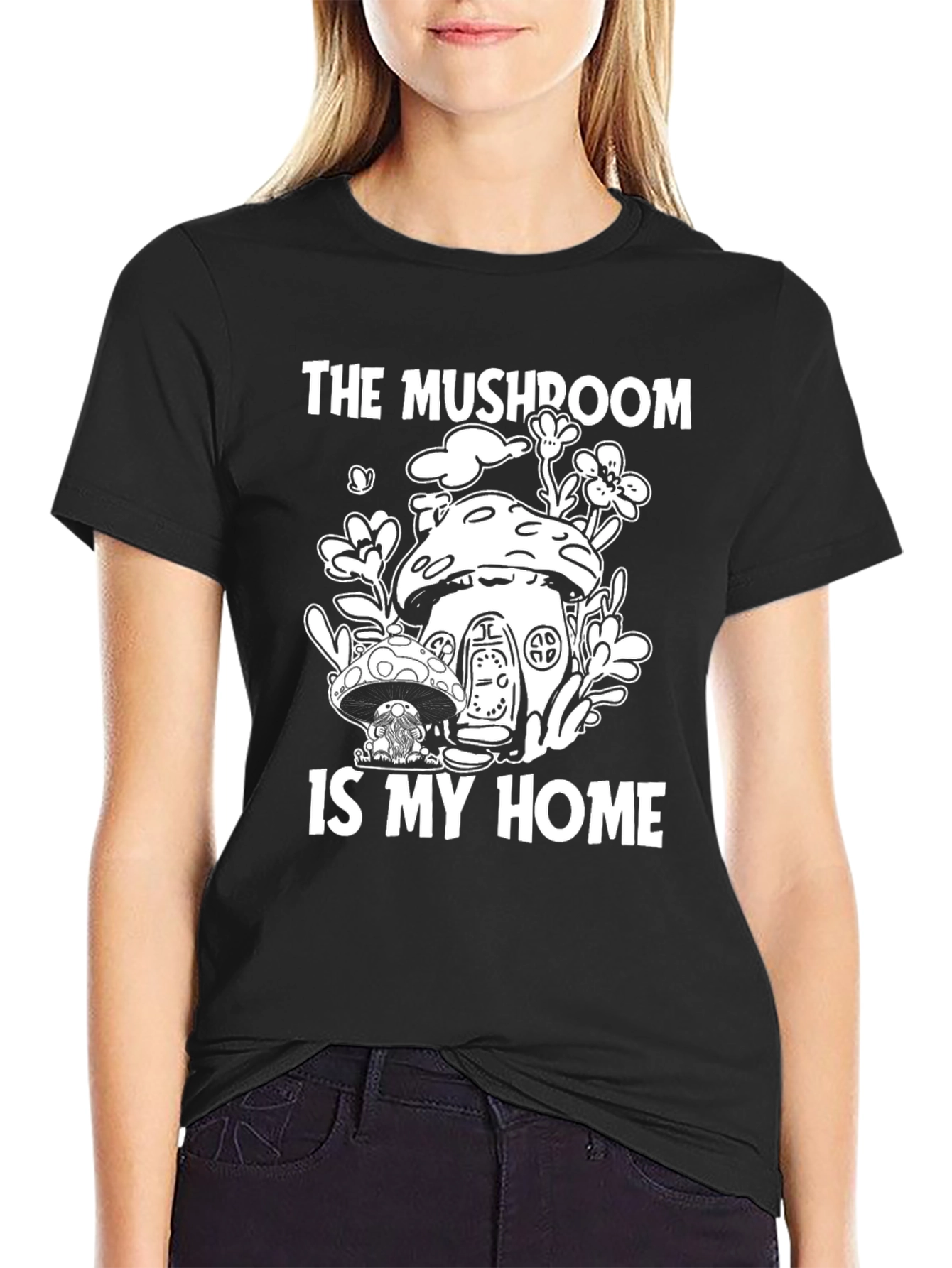 Black Mushroom Home T-Shirt - Nature Lover Tee view 2