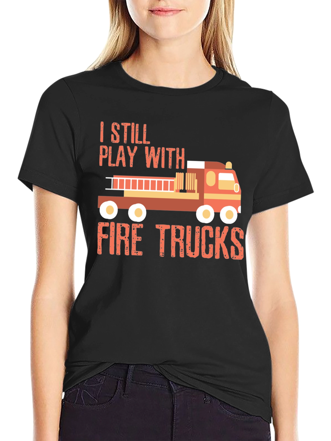 Black Fire Trucks T-Shirt - Play with Fire Trucks! view 2