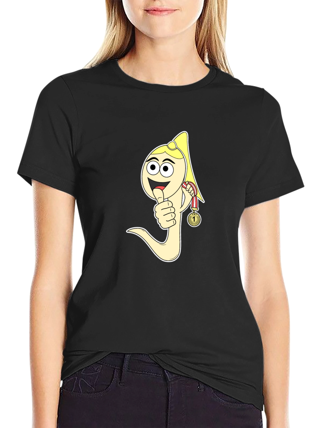 Black Funny Sperm Cartoon Graphic Black T-Shirt view 2