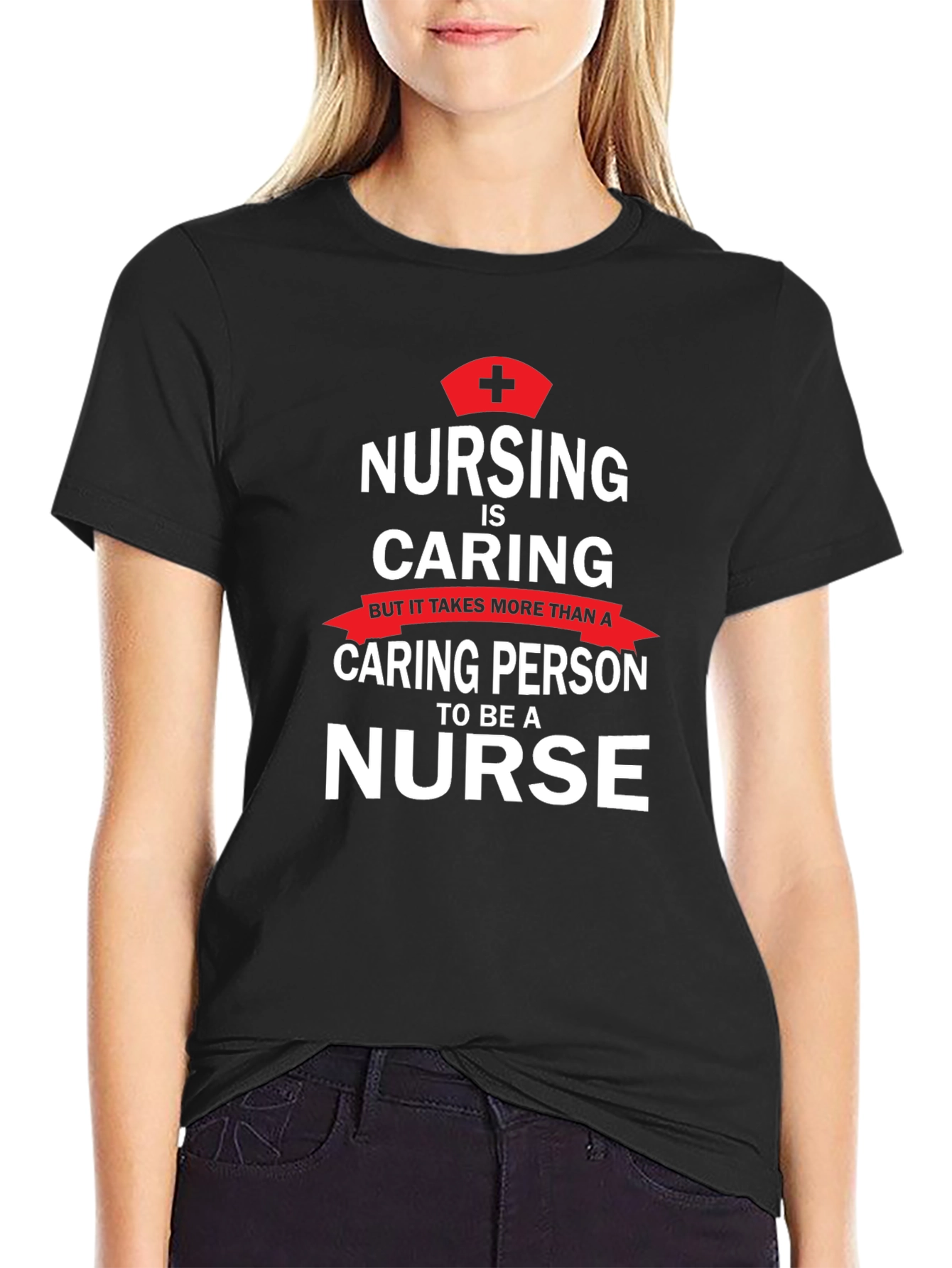Black Nursing is Caring T-Shirt - Nurse Appreciation Tee view 2