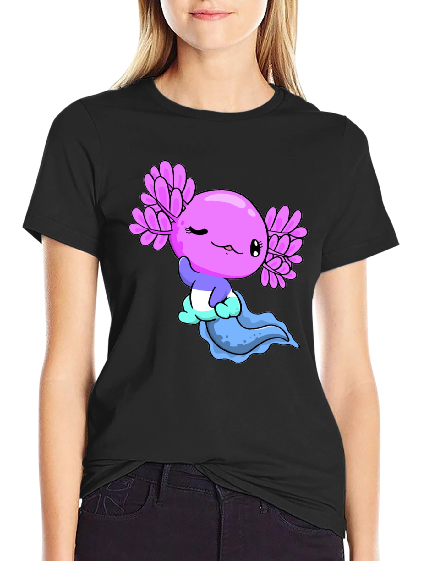 Black Axolotl Graphic Tee - Kawaii Design view 2