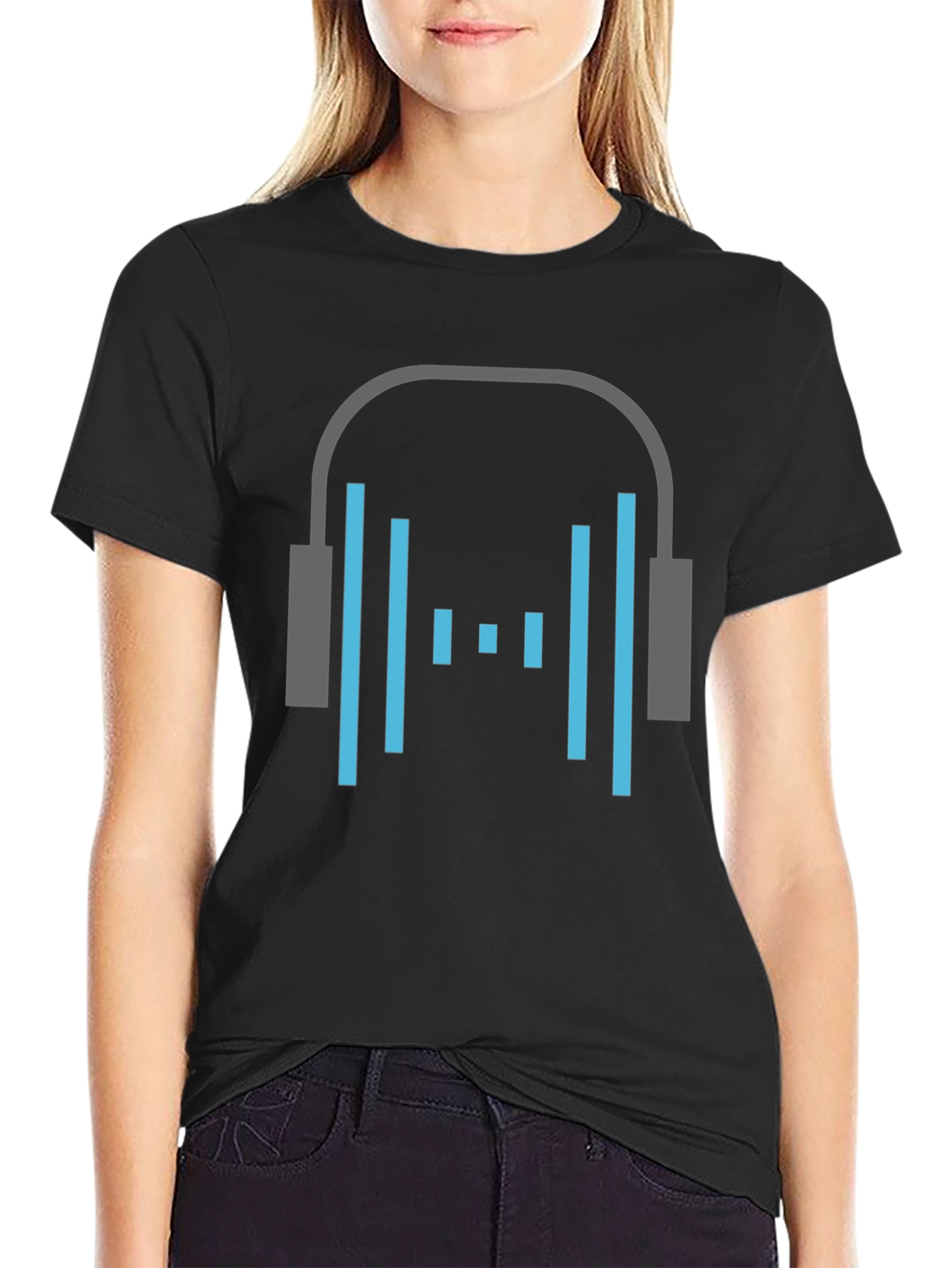 Black Headphone Graphic Tee - Stylish Black Cotton T-Shirt view 2