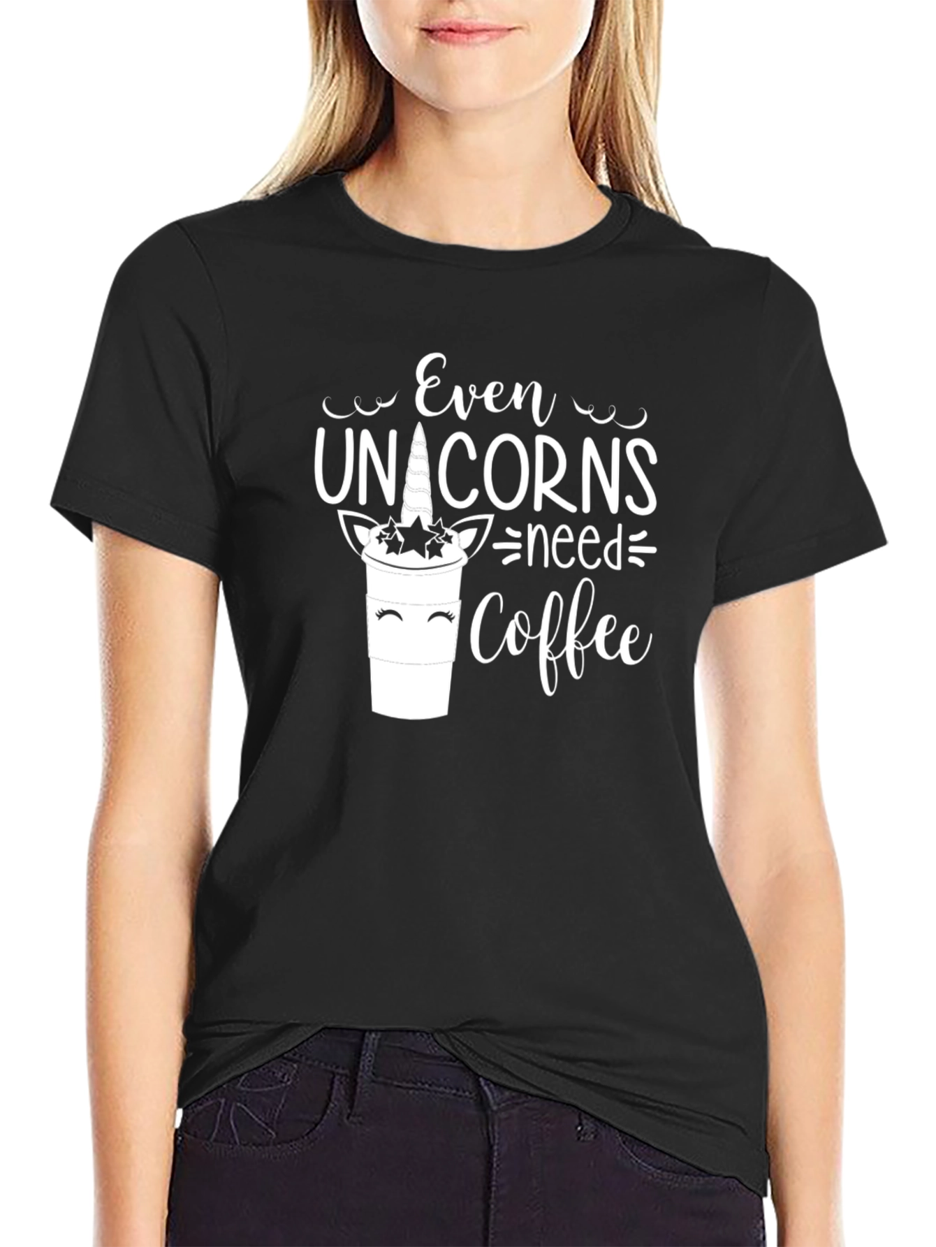 Black Even Unicorns Need Coffee T-Shirt view 2