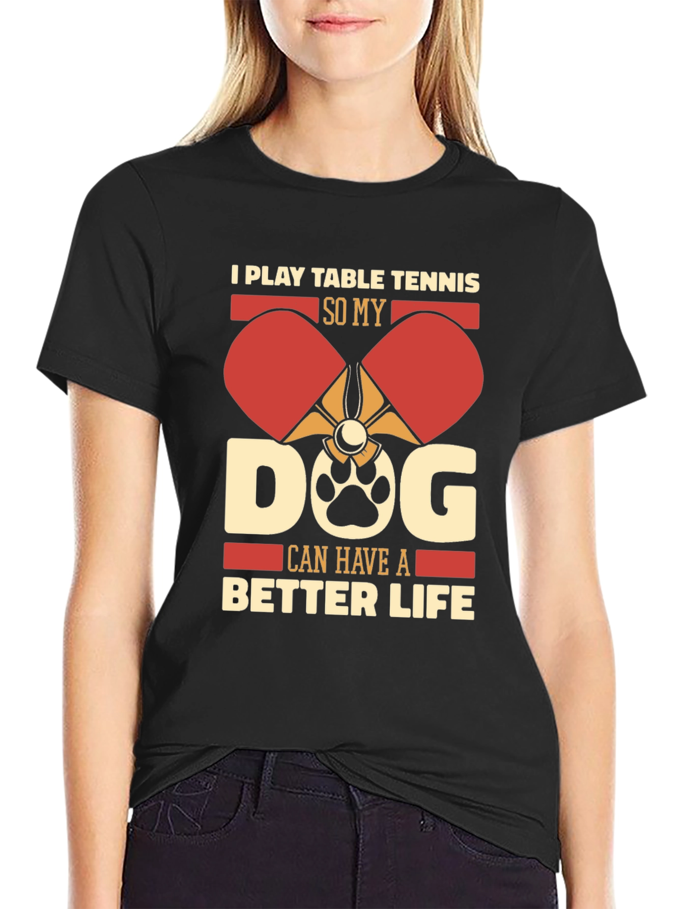 Black Table Tennis Dog Lover T-Shirt view 2