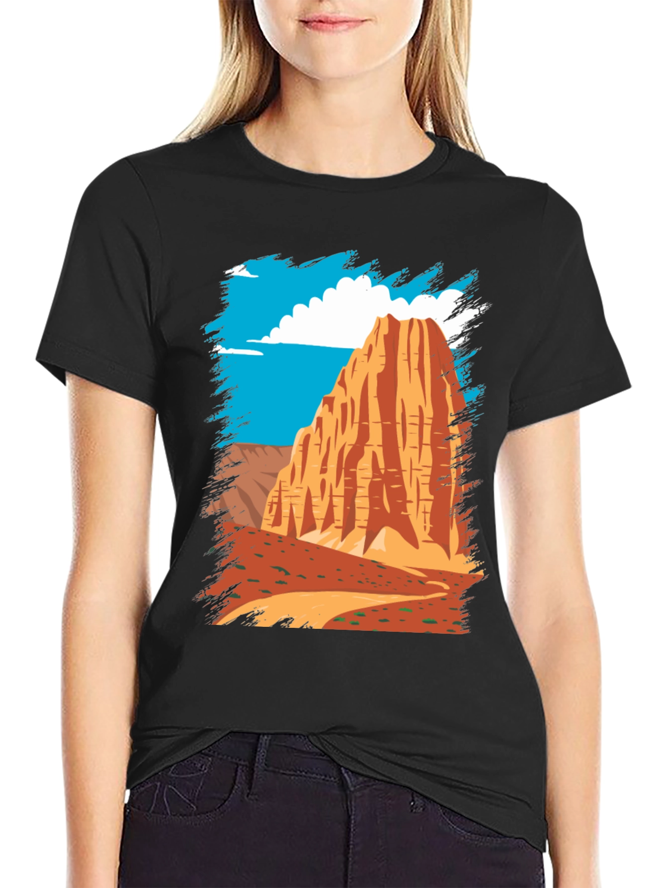 Black Desert Mountain Graphic Tee - Black Cotton Casual T-Shirt view 2