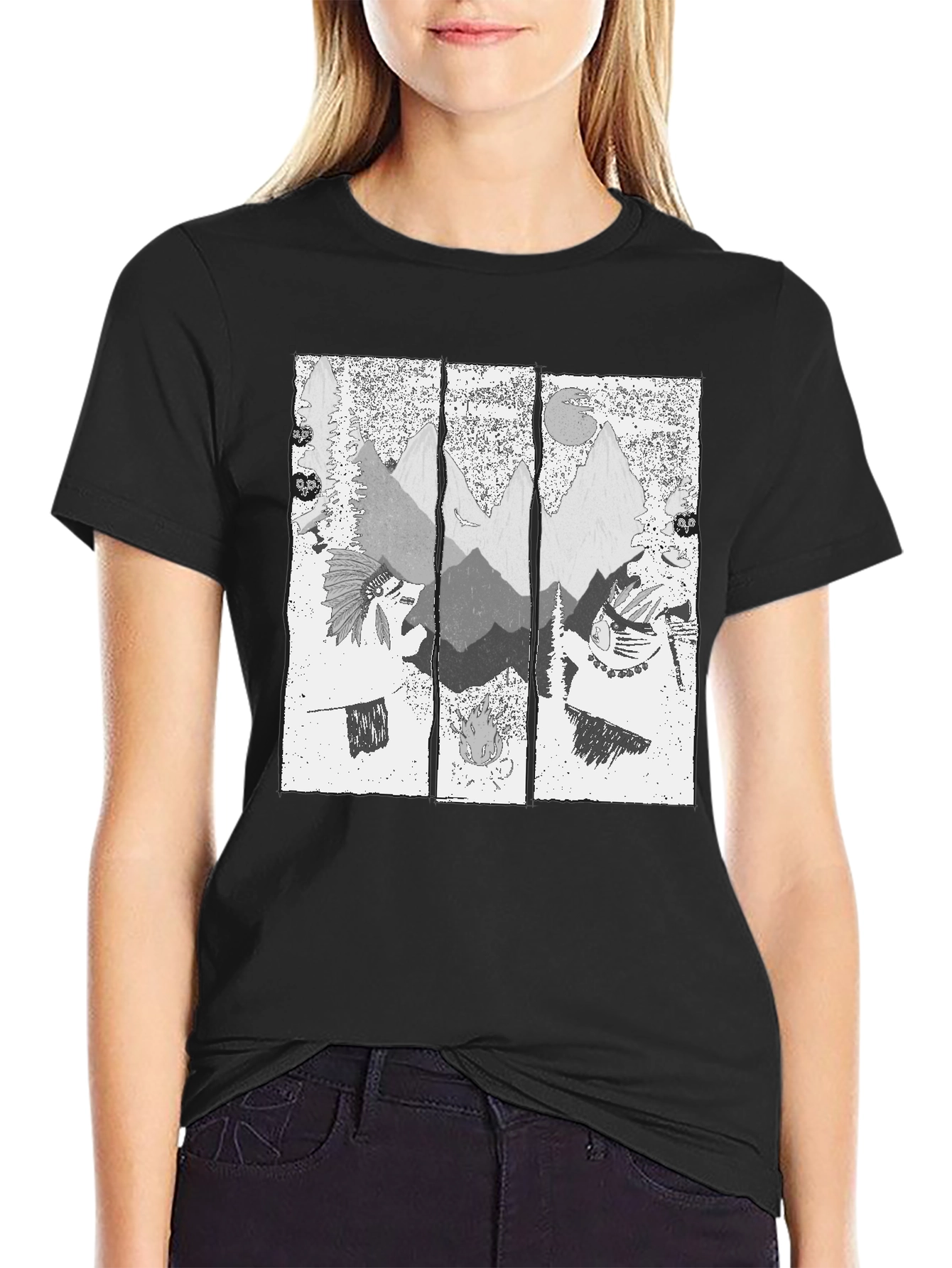 Men's Black T-Shirt with Mountain Graphic Print - 2