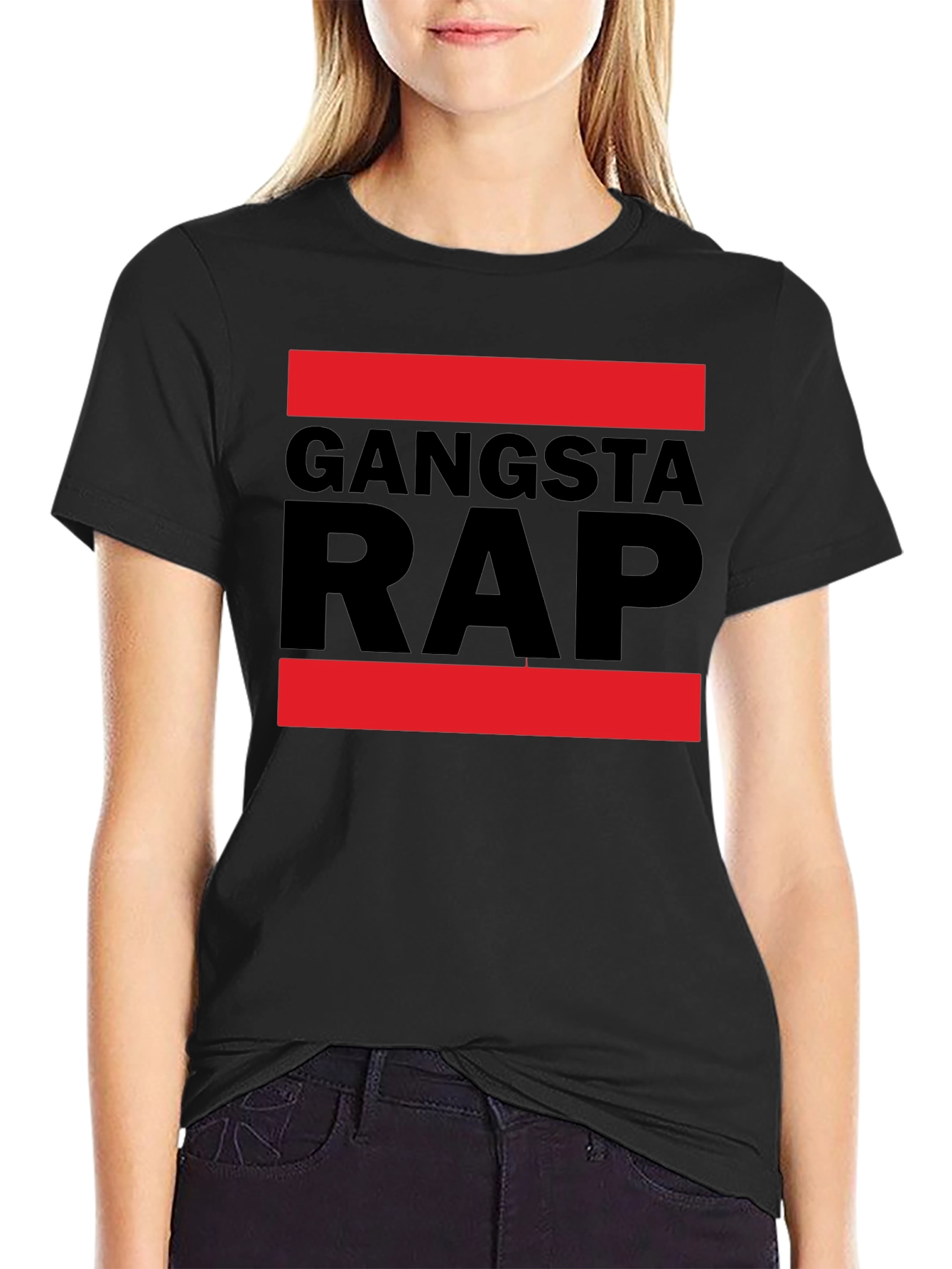 Black Gangsta Rap Graphic Tee - Black Cotton Blend view 2