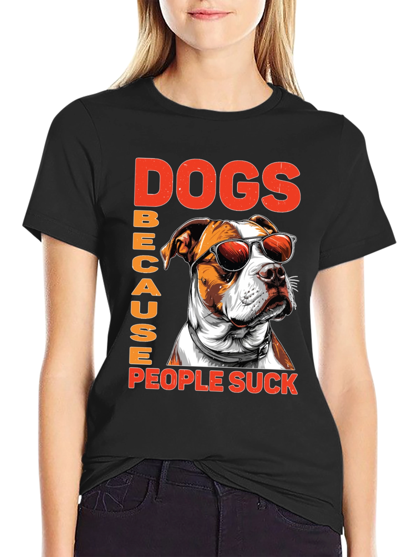 Black Dogs Because People Suck Graphic Tee view 2