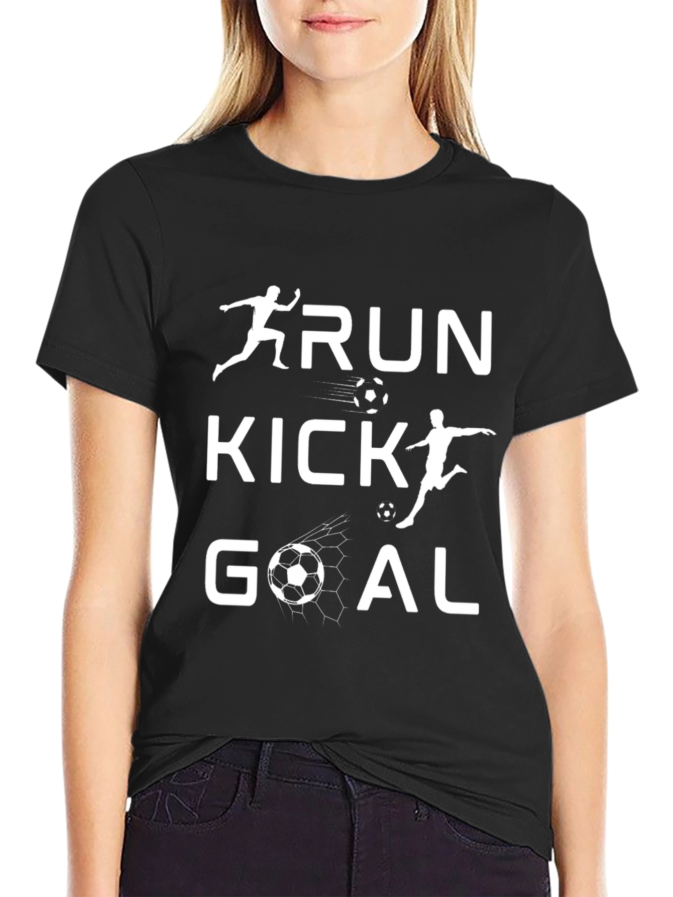 Run Kick Goal Soccer Graphic Tee - Black T-Shirt - 2