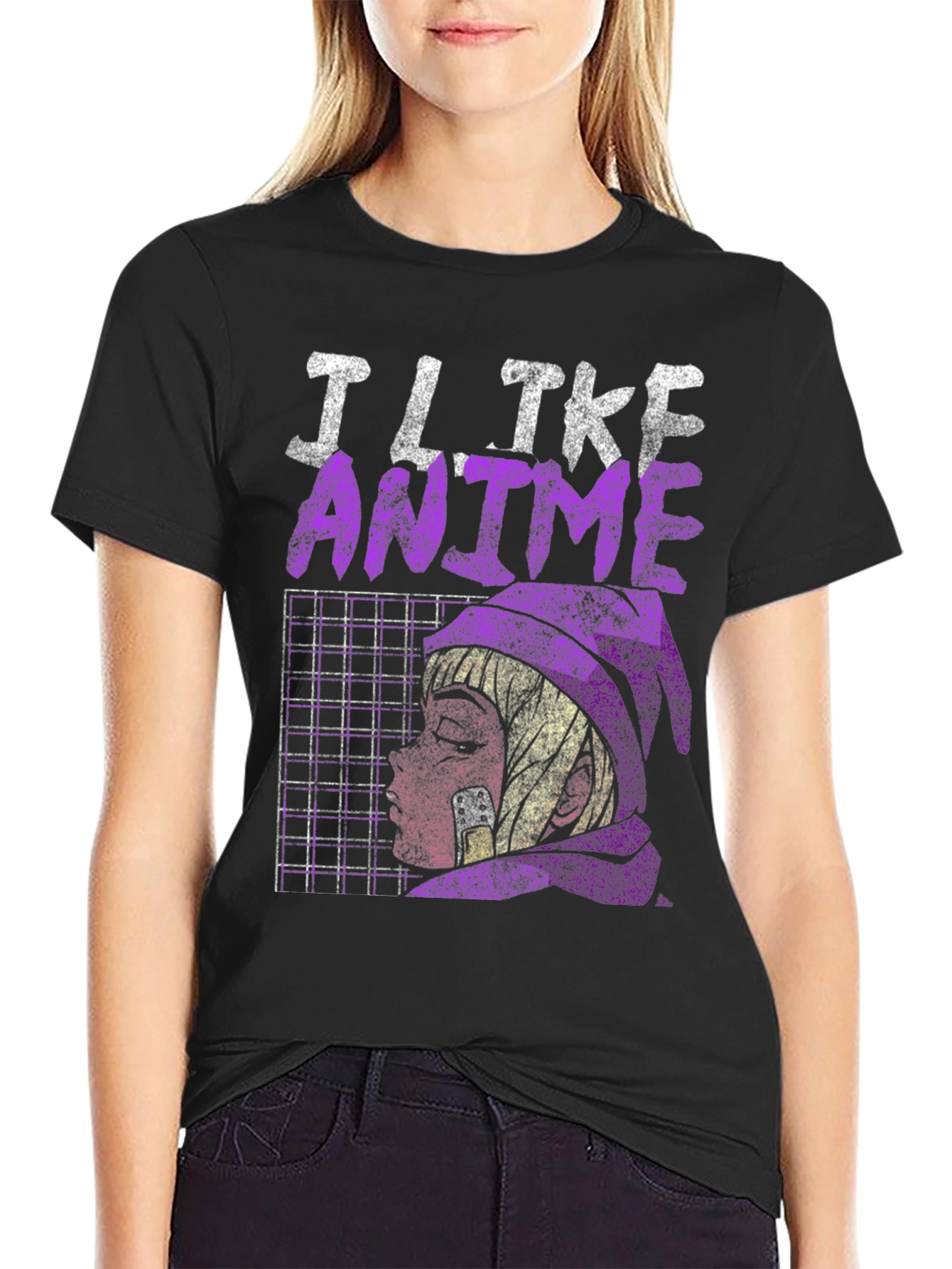 Black I Like Anime Graphic T-Shirt view 2