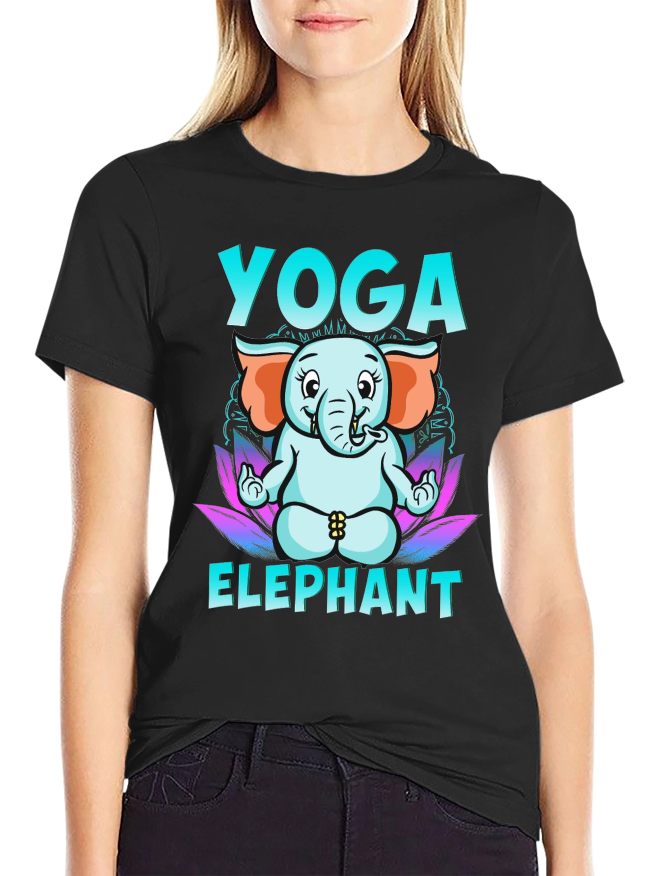 Black Yoga Elephant Graphic Tee - Black view 2
