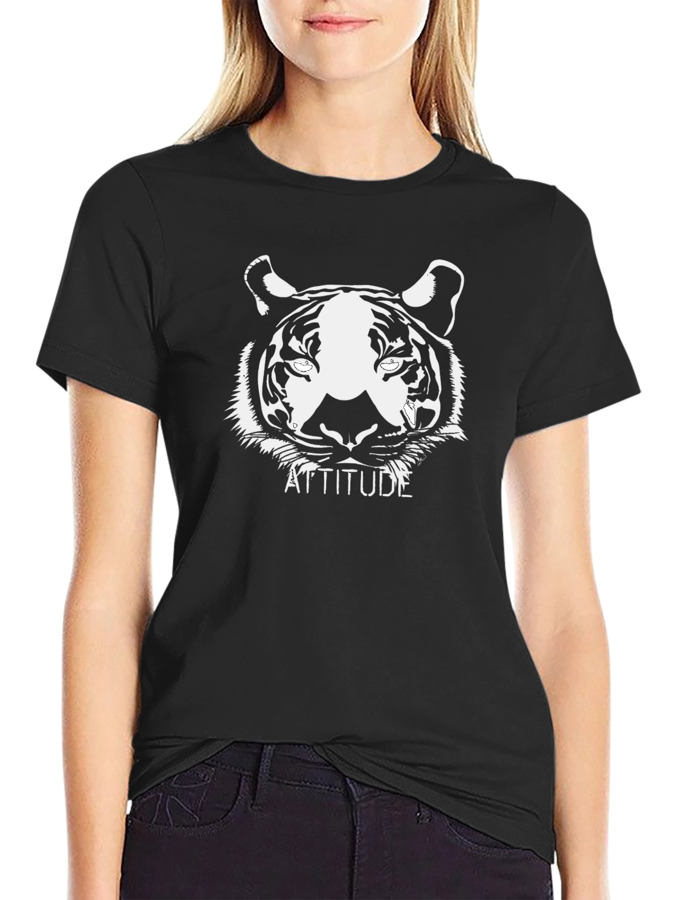 Black Attitude Tiger Graphic Black T-Shirt view 2