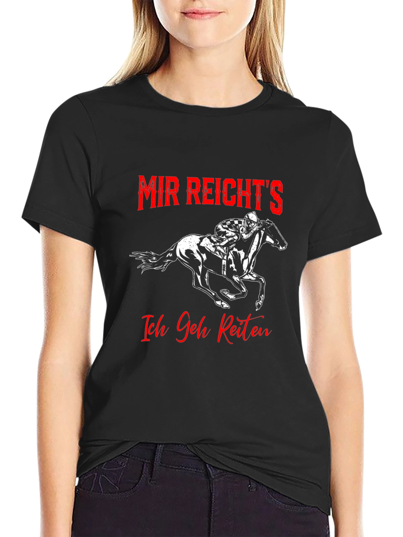Black Horse Riding T-Shirt - "Mir Reicht's Ich Geh Reiten" view 2