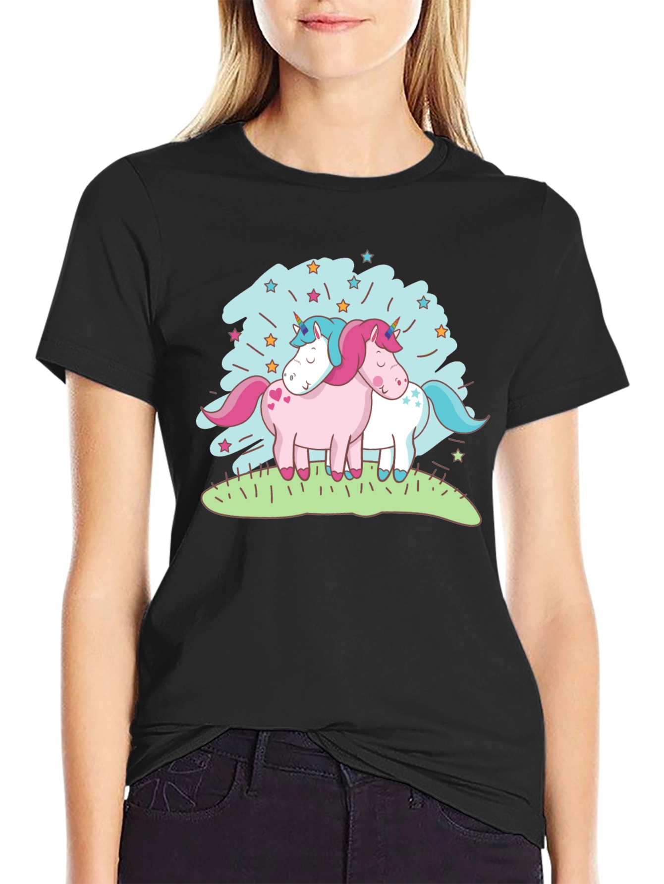 Black Unicorn T-Shirt - Cute Cartoon Graphic Tee view 2