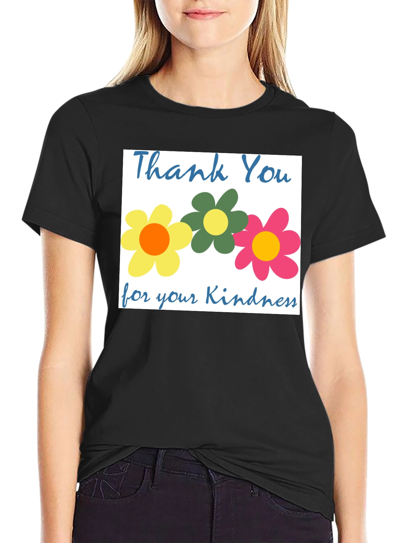 Black Thank You Flowers T-Shirt - Kindness Appreciation Tee view 2