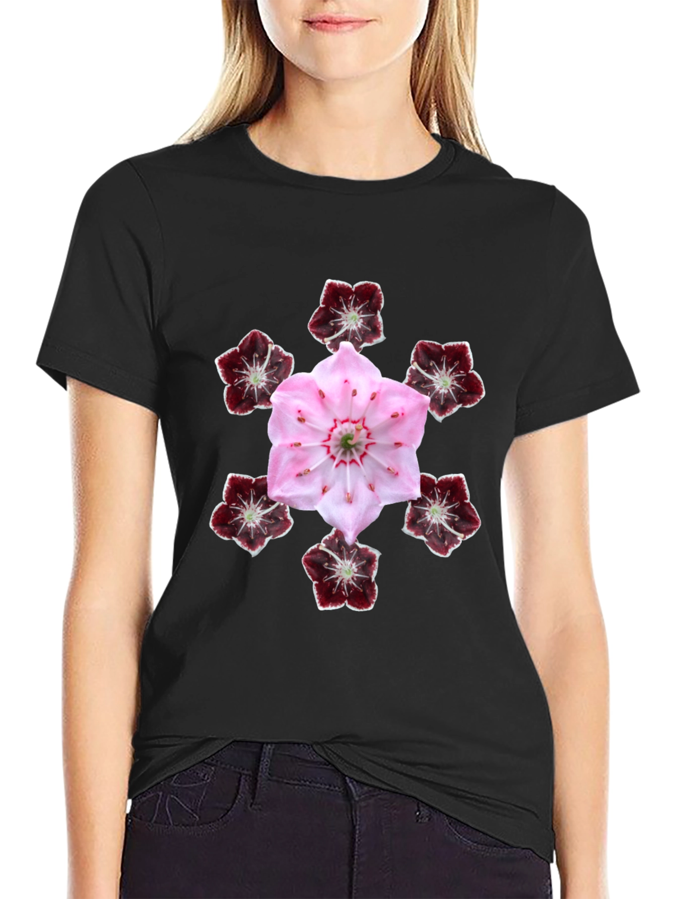 Black Floral Mandala Graphic T-Shirt view 2