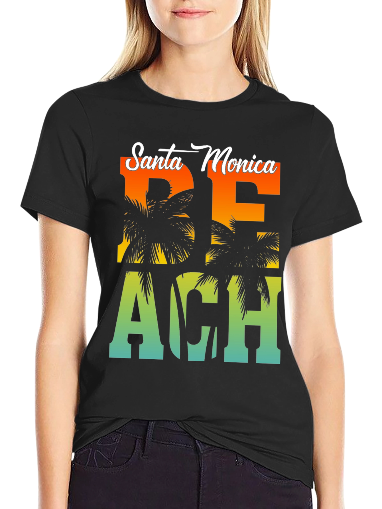 Black Santa Monica Beach Palm Graphic Tee view 2