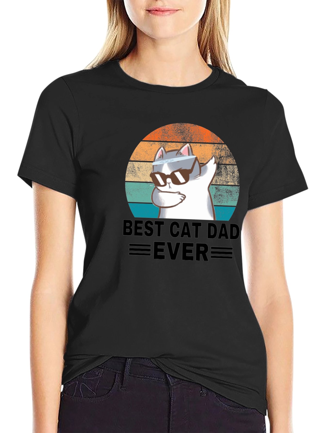 Black Best Cat Dad Ever T-Shirt view 2