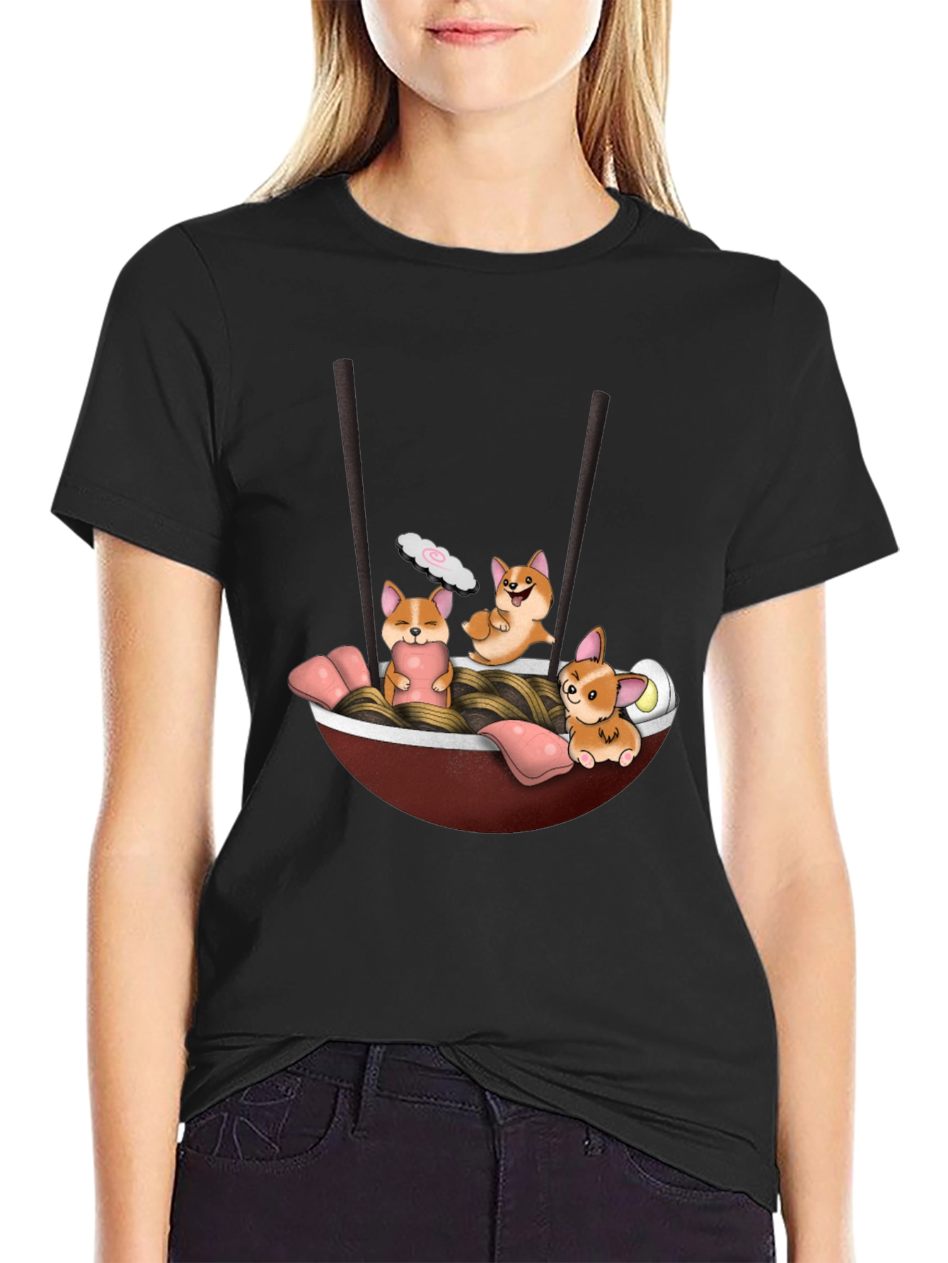 Black Corgi Ramen T-Shirt view 2
