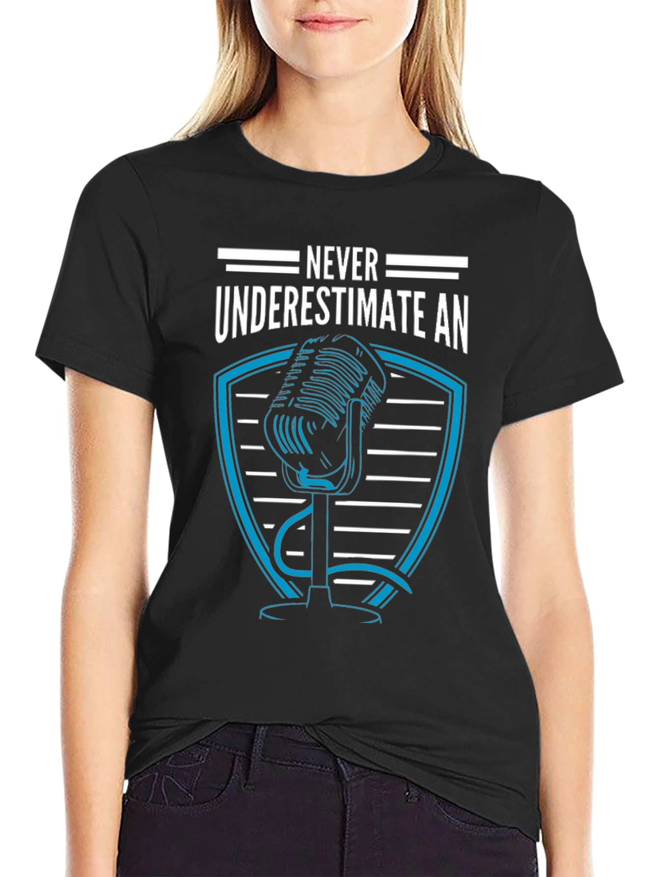 Black Never Underestimate T-Shirt - Microphone Graphic Tee view 2