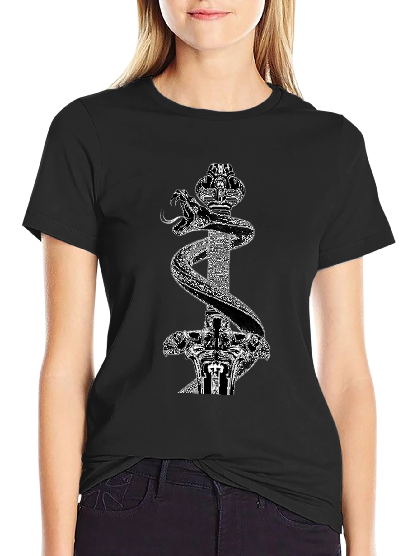 Black Black T-Shirt with Snake & Sword Graphic view 2