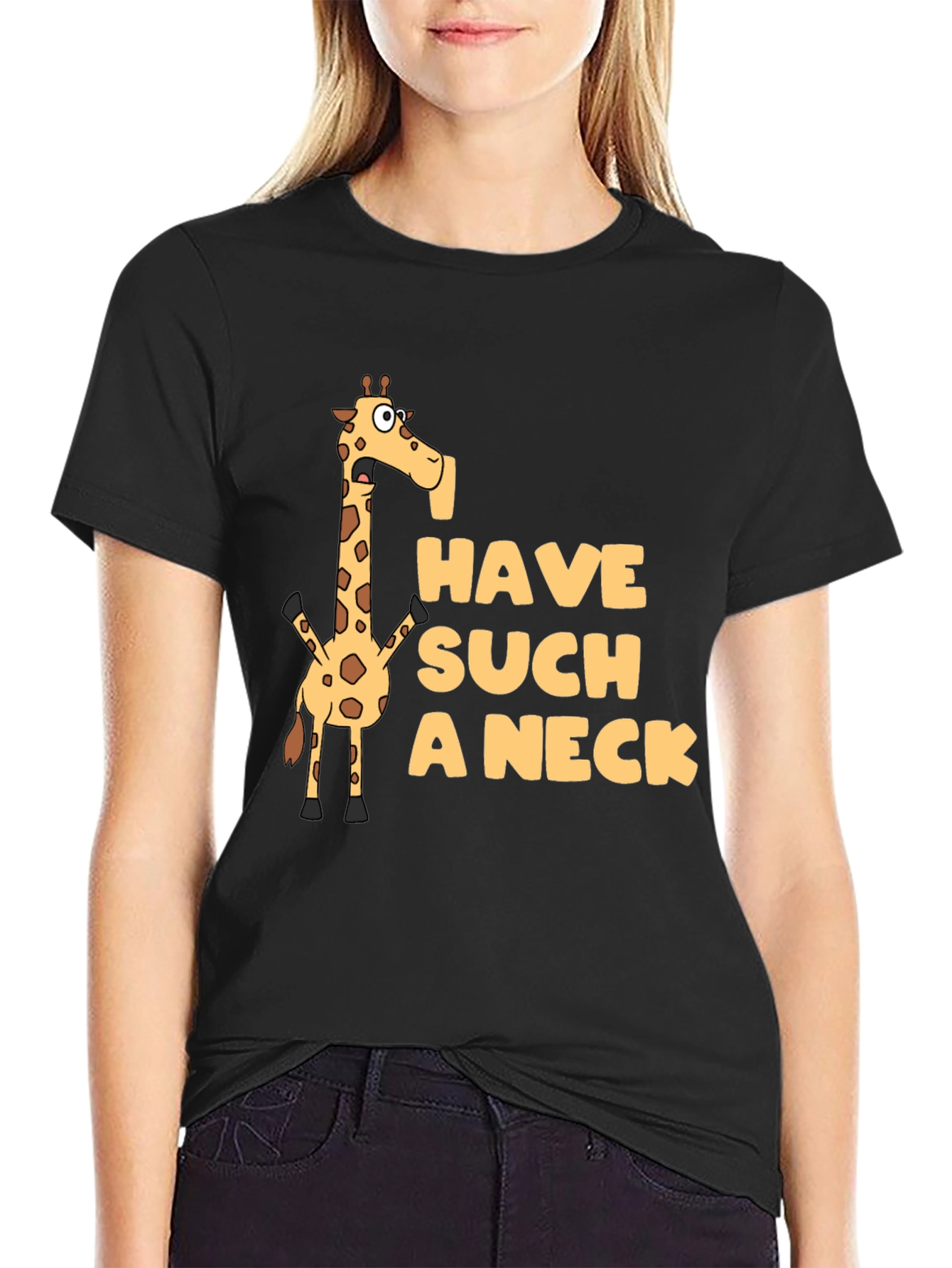 Black Funny Giraffe 'Have Such a Neck' Graphic Tee view 2