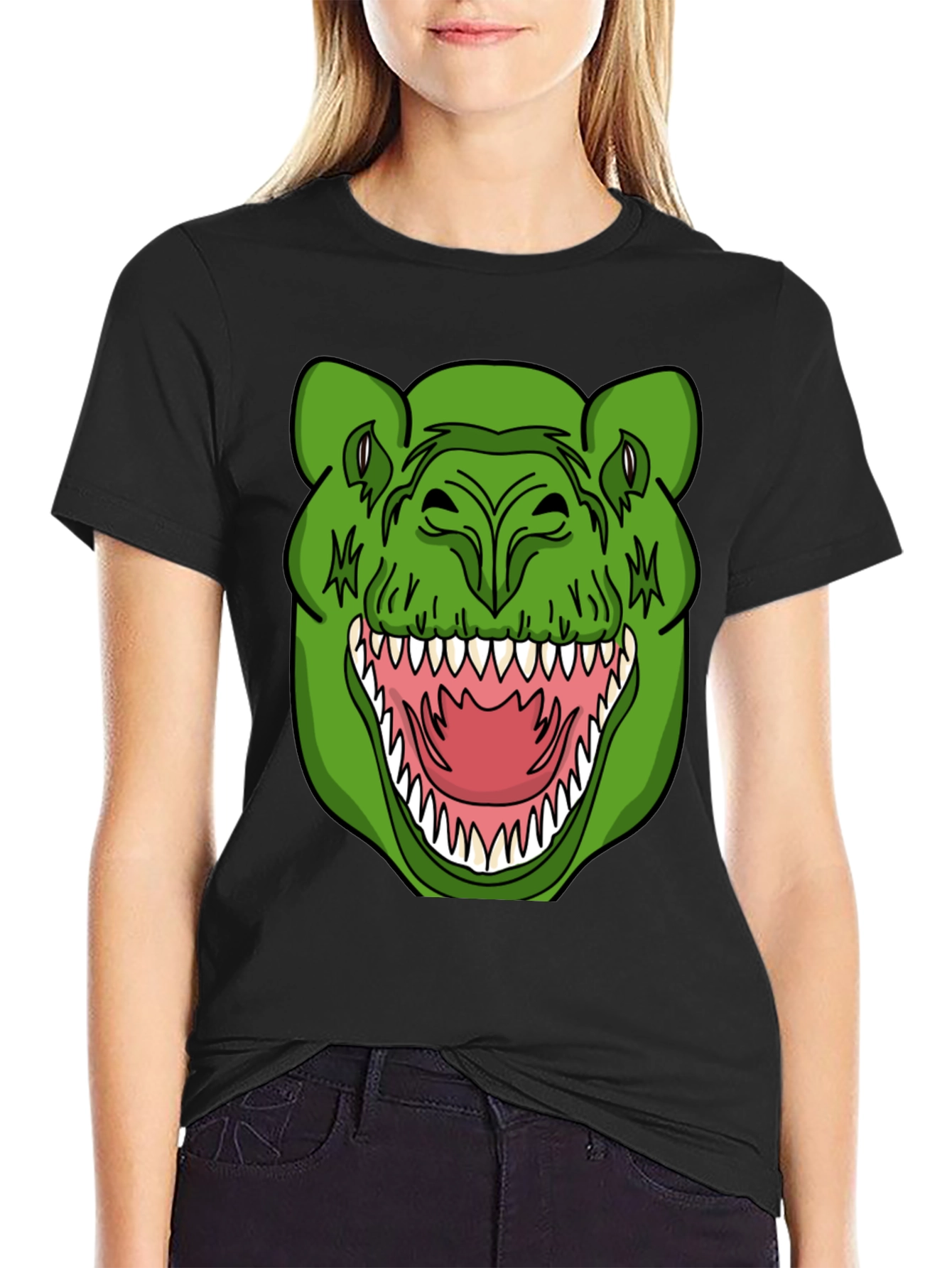 Black Dinosaur Graphic T-Shirt - Black Crew Neck Tee view 2