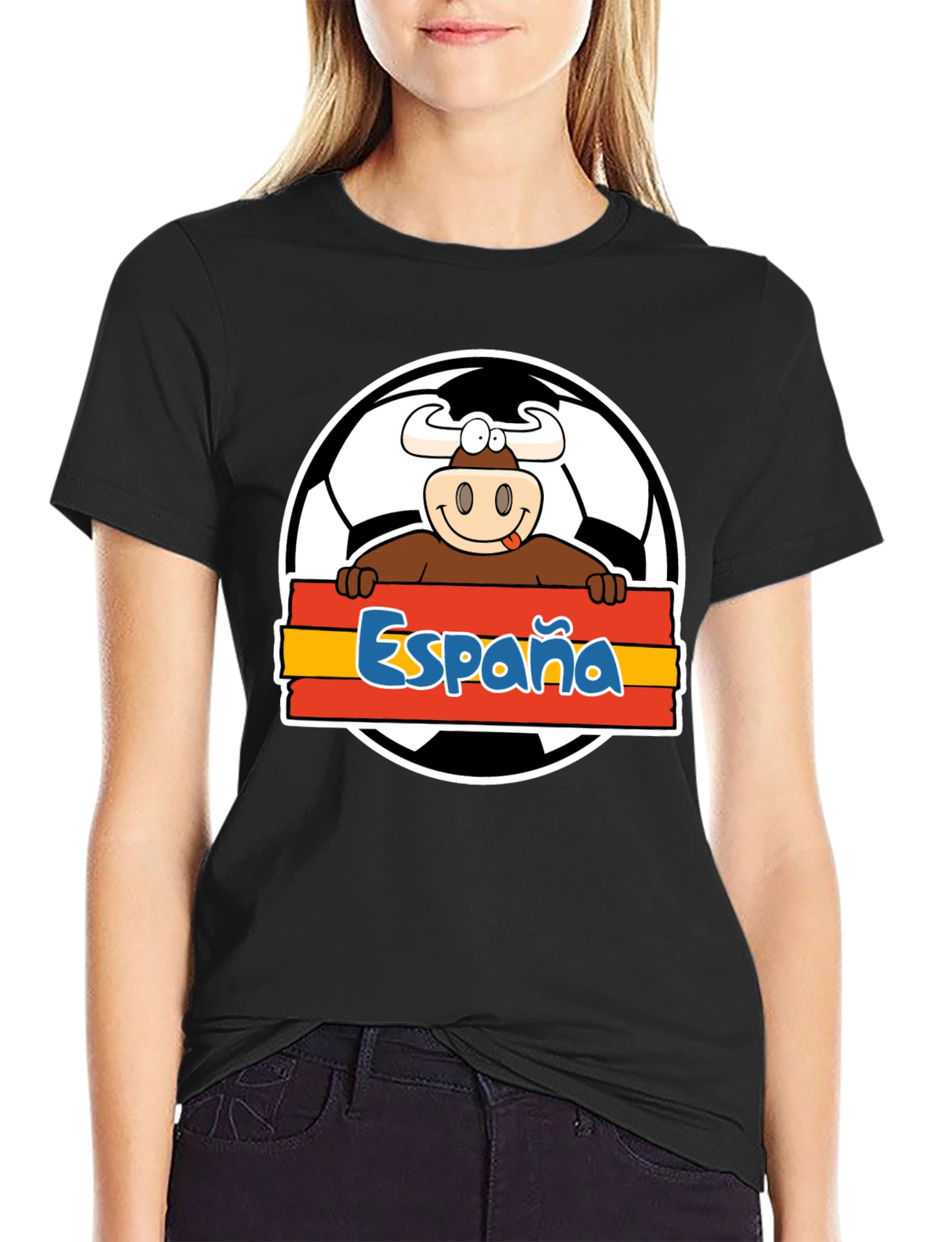 Black Spain Soccer Bull T-Shirt - Viva España Football Tee! view 2