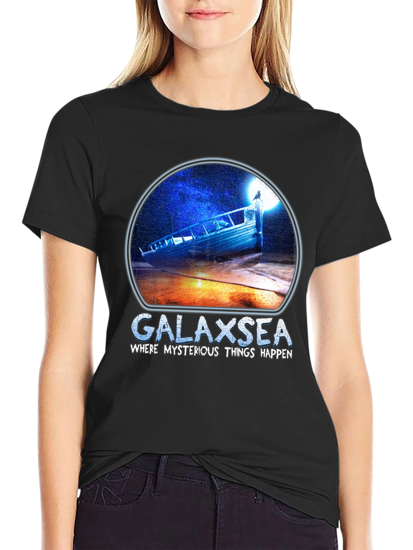 Black Galaxsea Graphic T-Shirt - Mysterious Design view 2