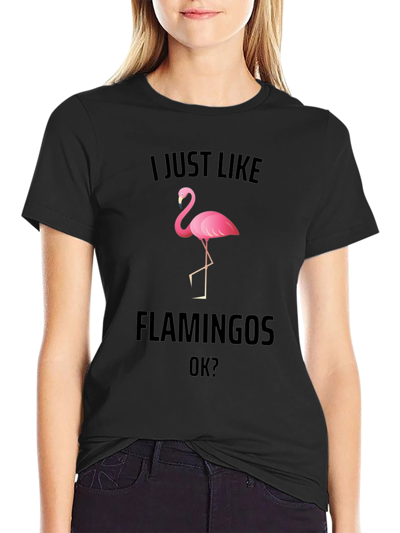 Black I Just Like Flamingos Graphic T-Shirt view 2