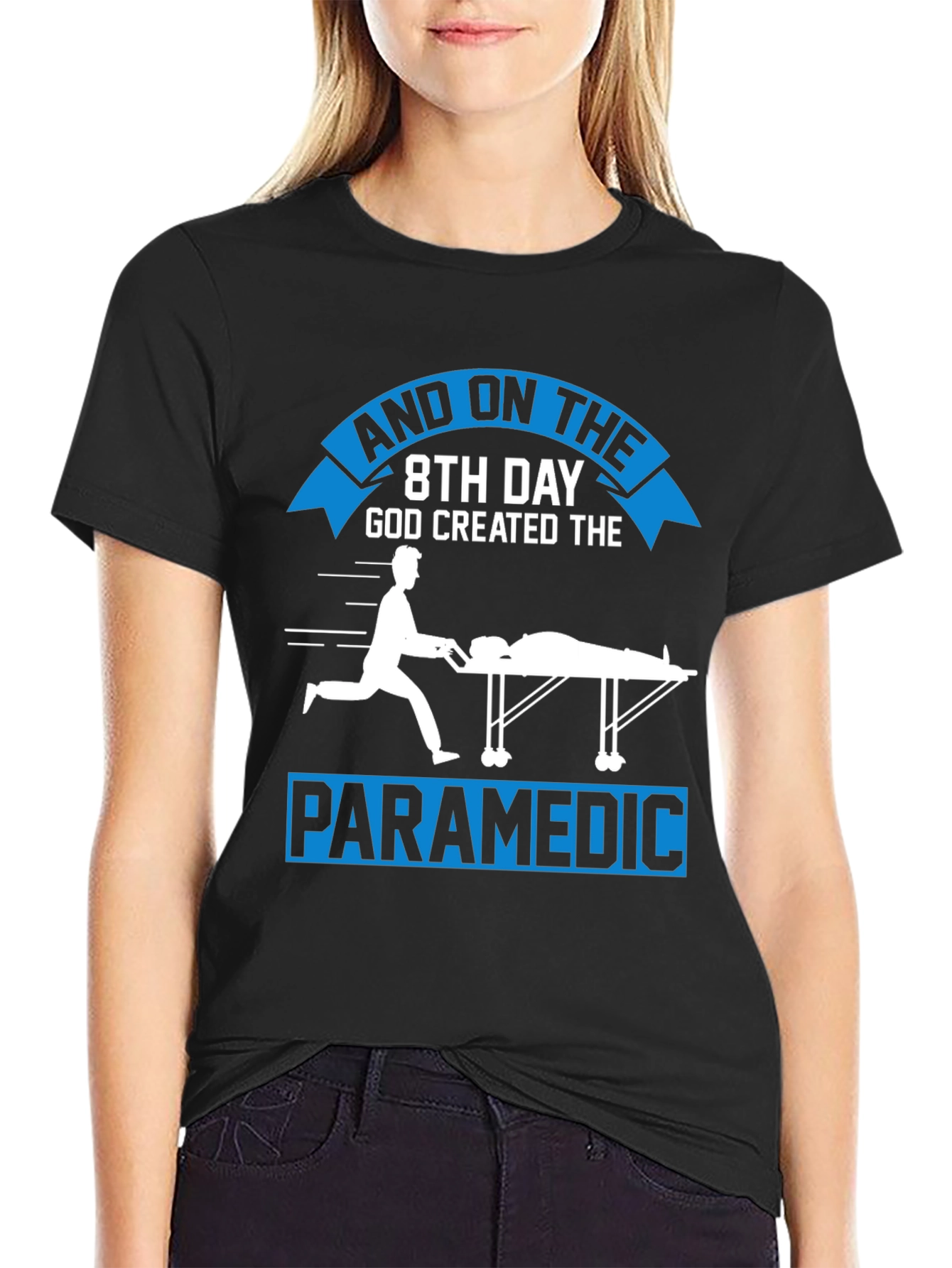 Black Paramedic Graphic Tee - "8th Day God Created" Design view 2